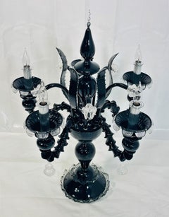 Monumental Black Murano Glass Five-Arm Candelabra from the Spelling Manor