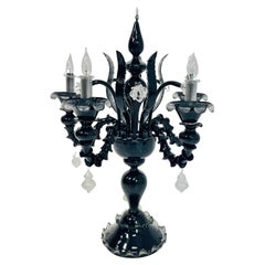 Monumental Black Murano Glass Five-Arm Candelabra from the Spelling Manor