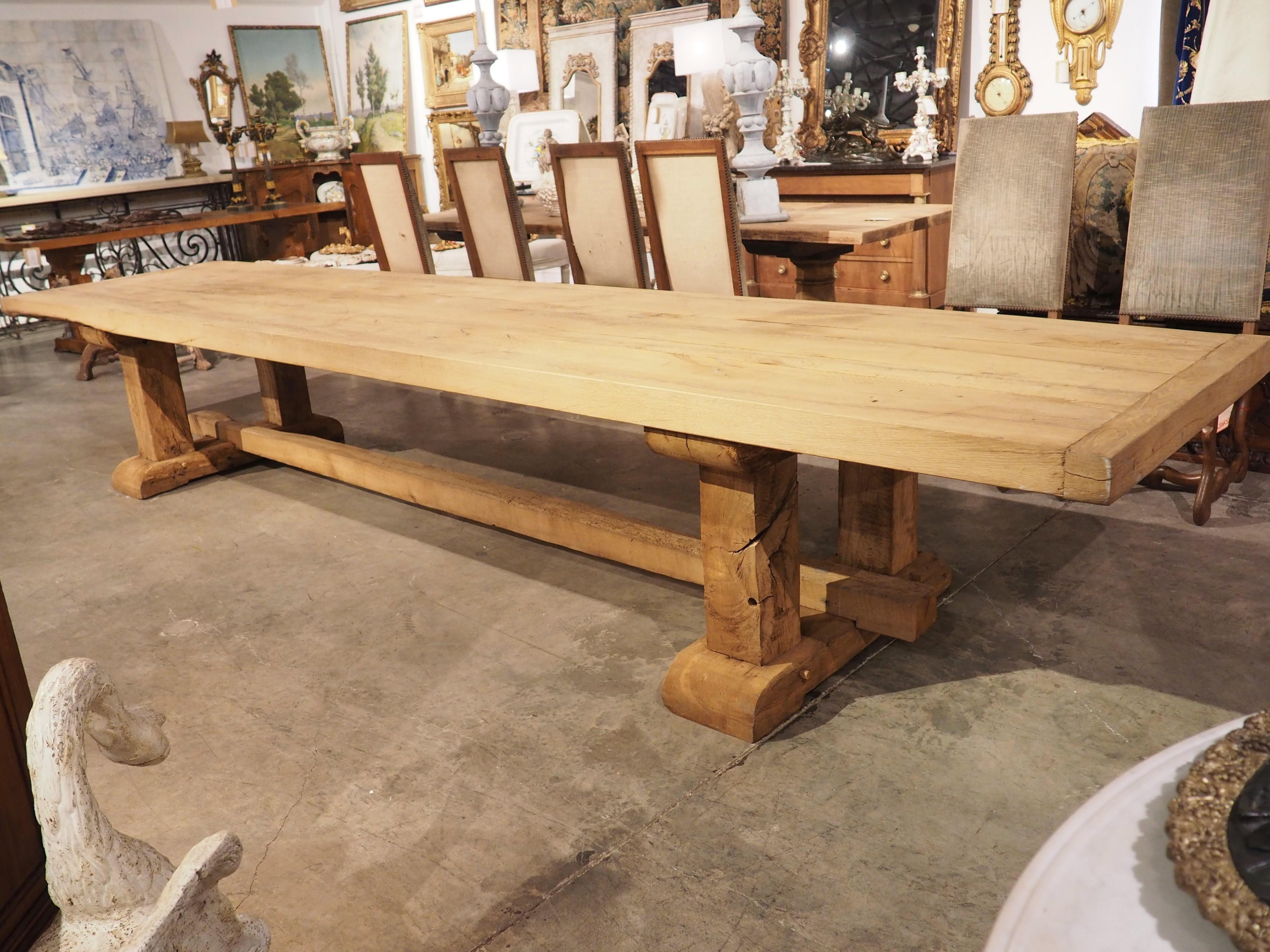 French Monumental Bleached Oak Dining Table from France, Early to Mid 1900s