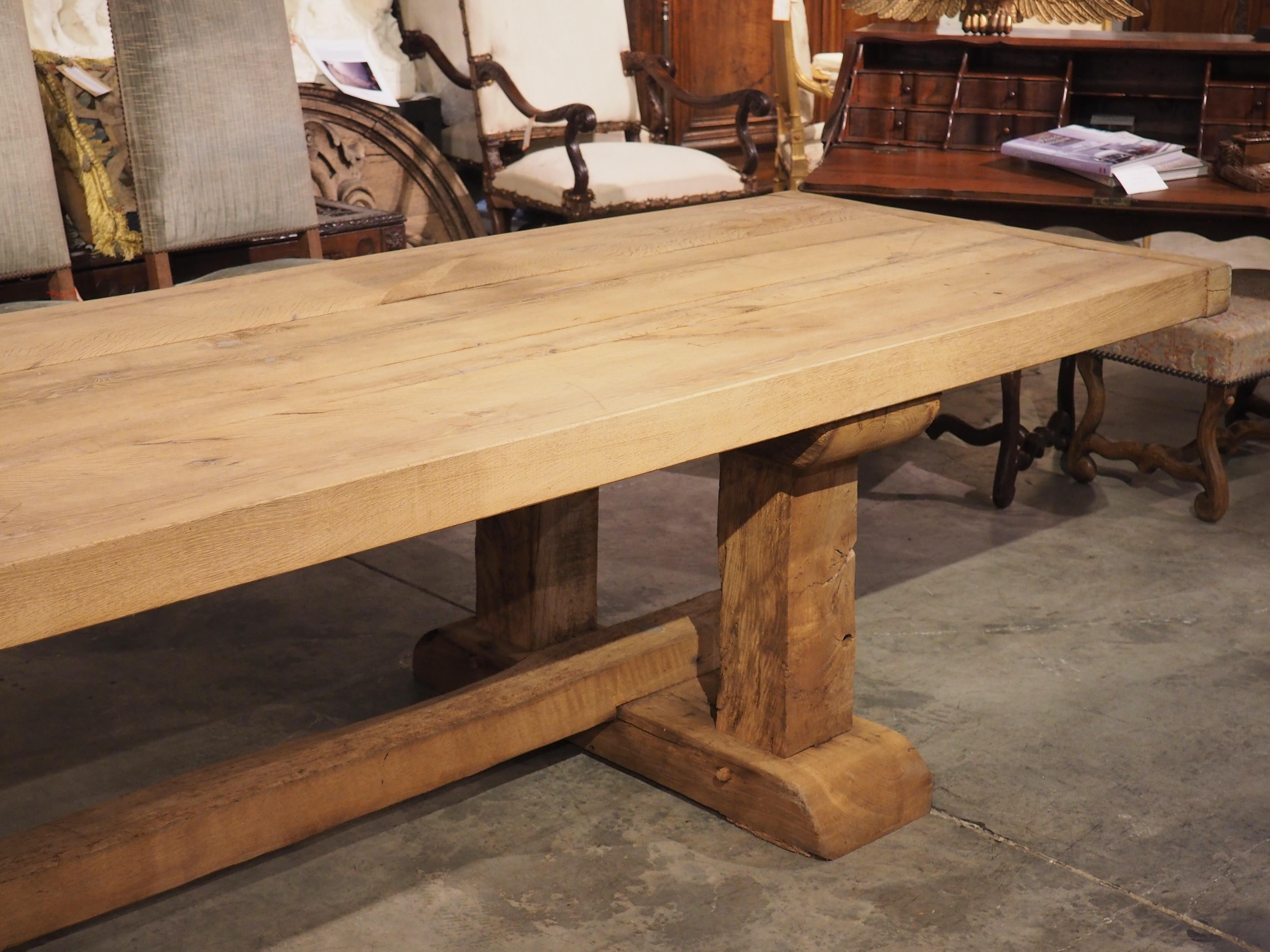 Wood Monumental Bleached Oak Dining Table from France, Early to Mid 1900s