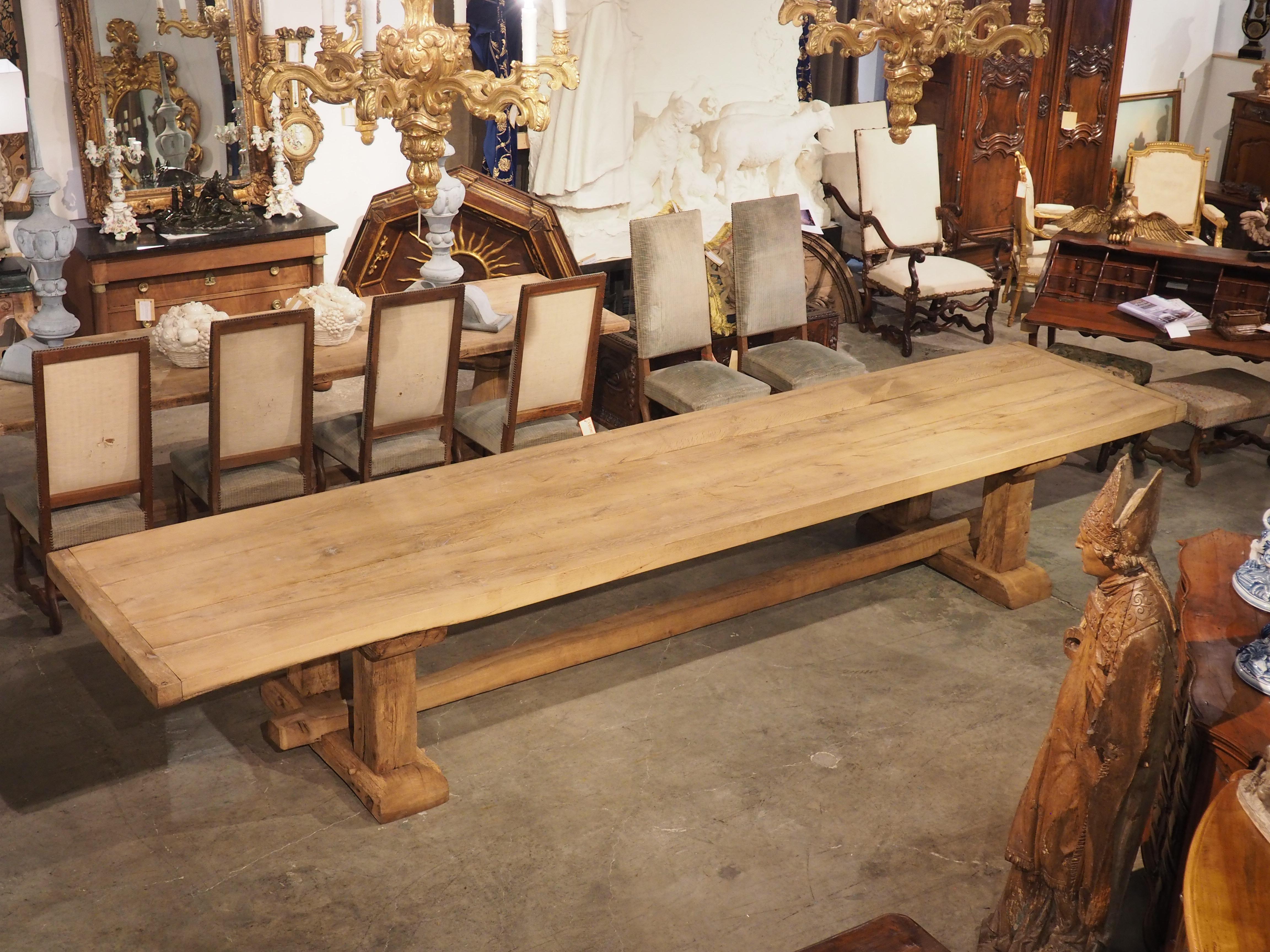 Monumental Bleached Oak Dining Table from France, Early to Mid 1900s 3