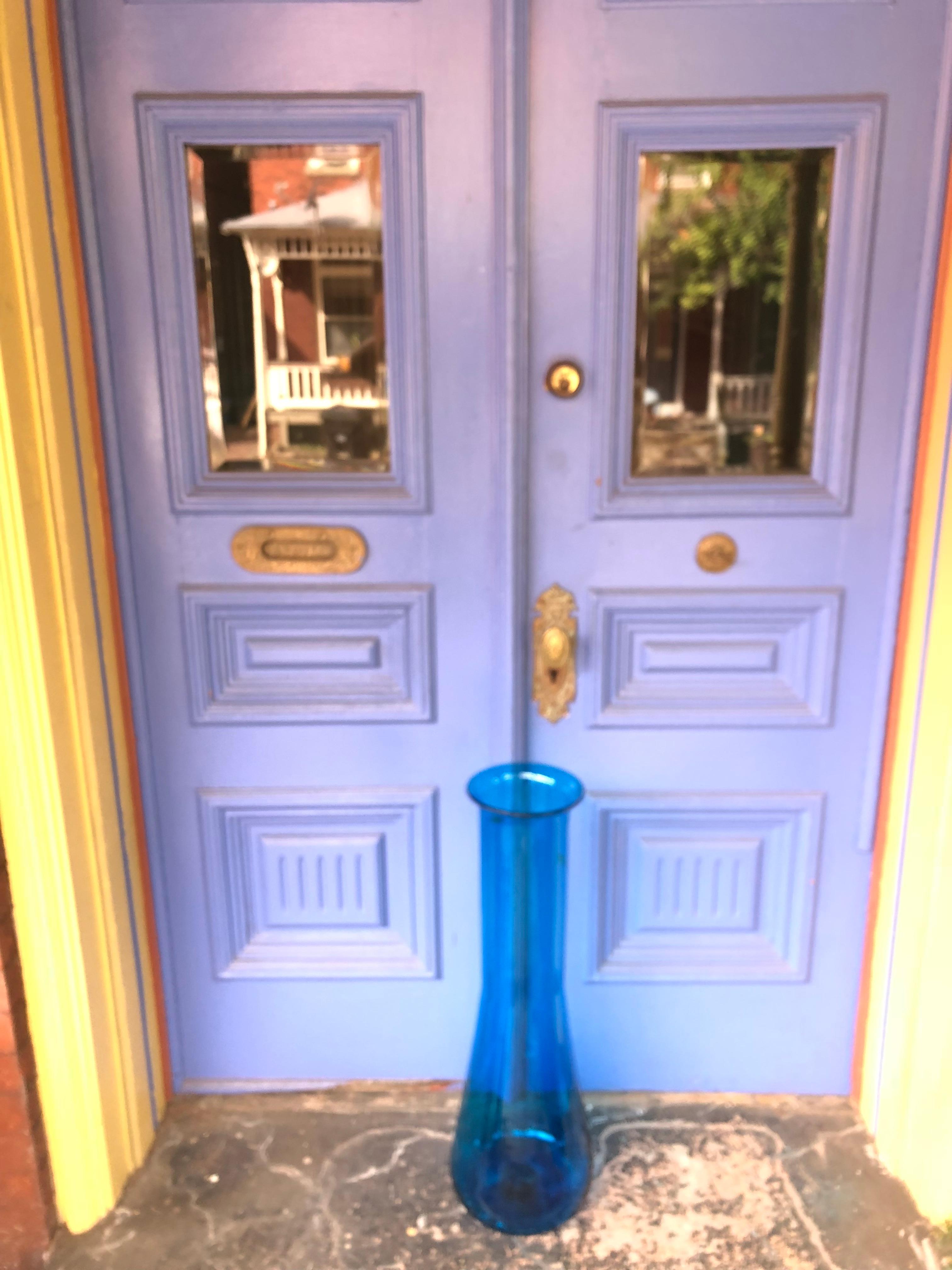 Monumental Blenko Blue Floor Vase, Mouth Blown from the Early 1970s 2