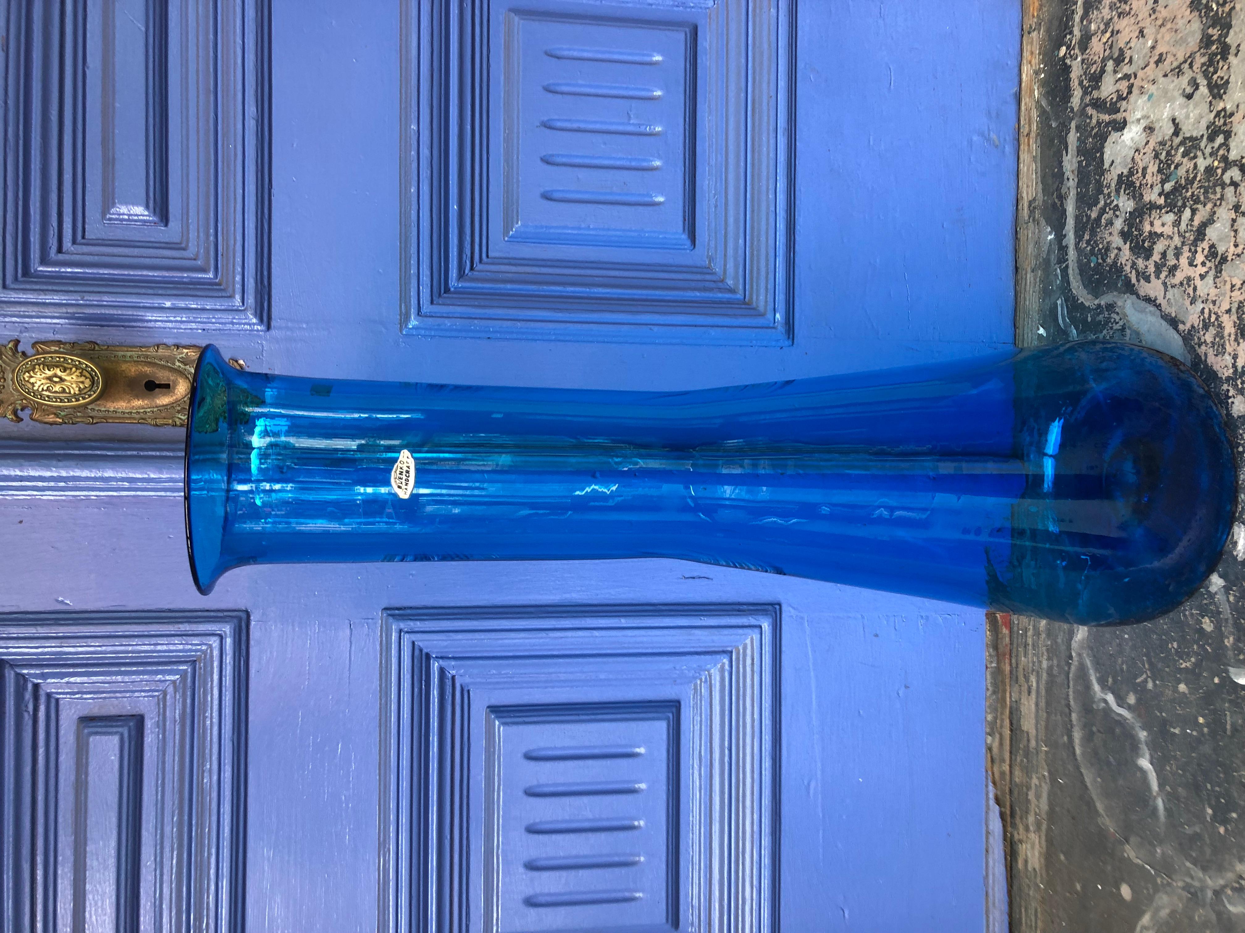 Monumental Blenko Blue Floor Vase, Mouth Blown from the Early 1970s 3