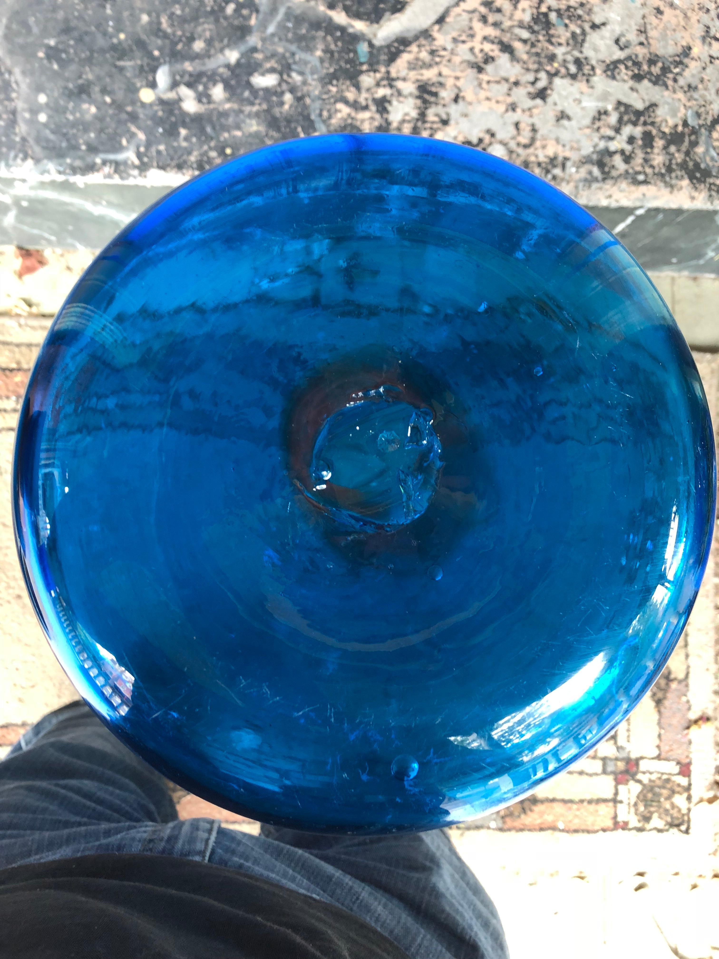 Monumental Blenko Blue Floor Vase, Mouth Blown from the Early 1970s In Good Condition In Harrisburg, PA
