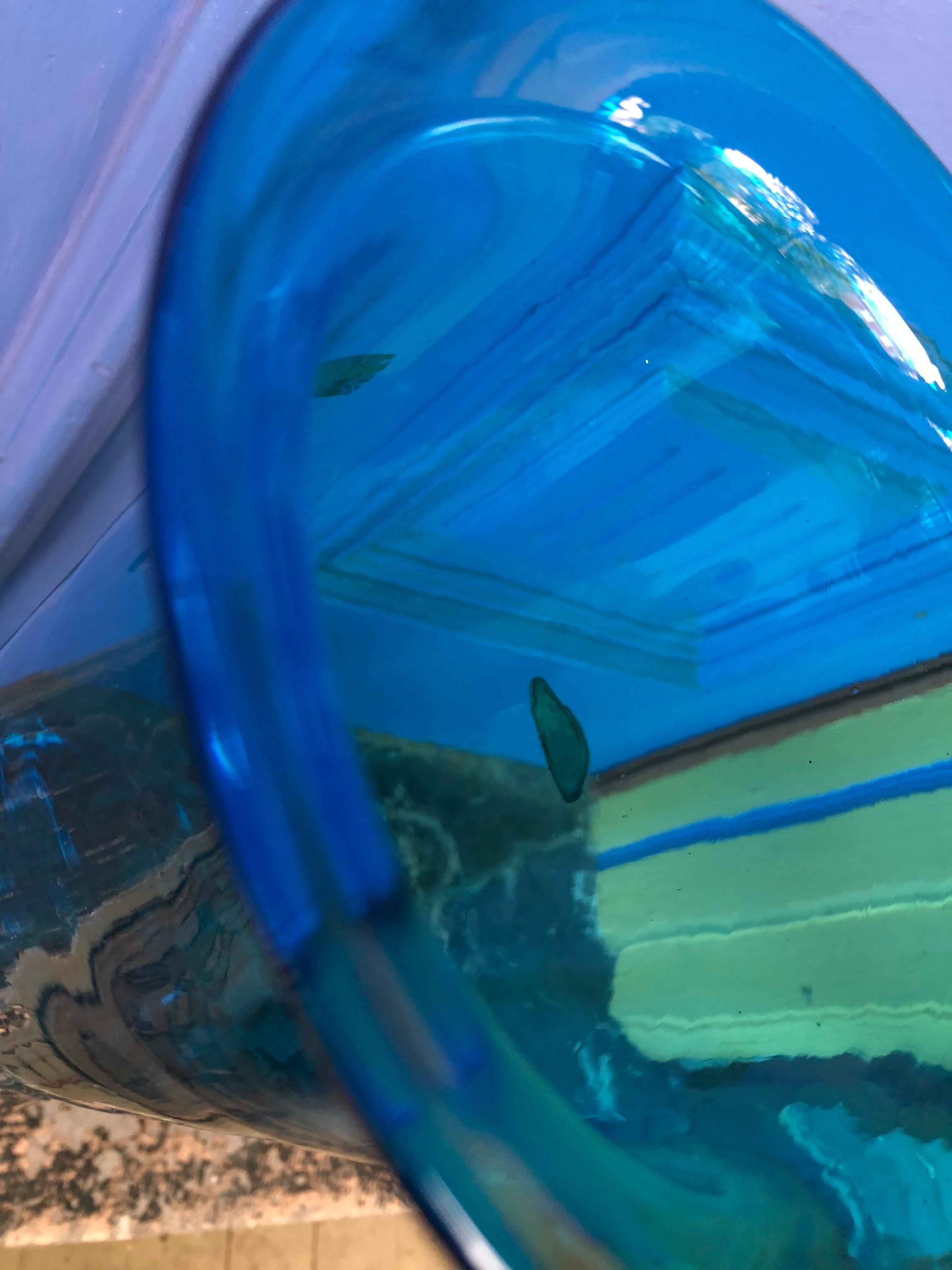 Monumental Blenko Blue Floor Vase, Mouth Blown from the Early 1970s 1