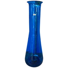 Monumental Blenko Blue Floor Vase, Mouth Blown from the Early 1970s