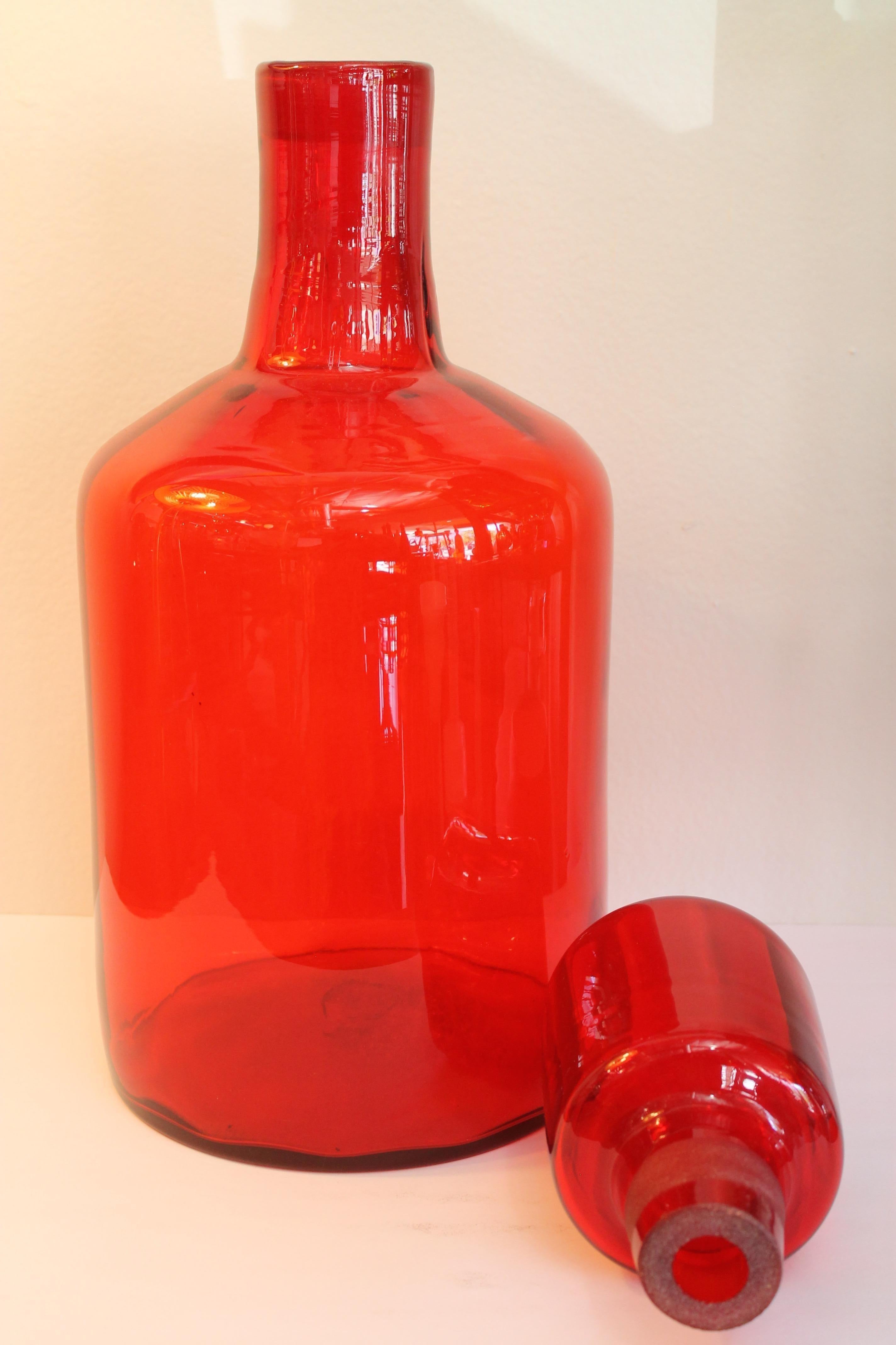 American Architectural Glass Blenko Tangerine Vessel / Stopper by Wayne Husted For Sale