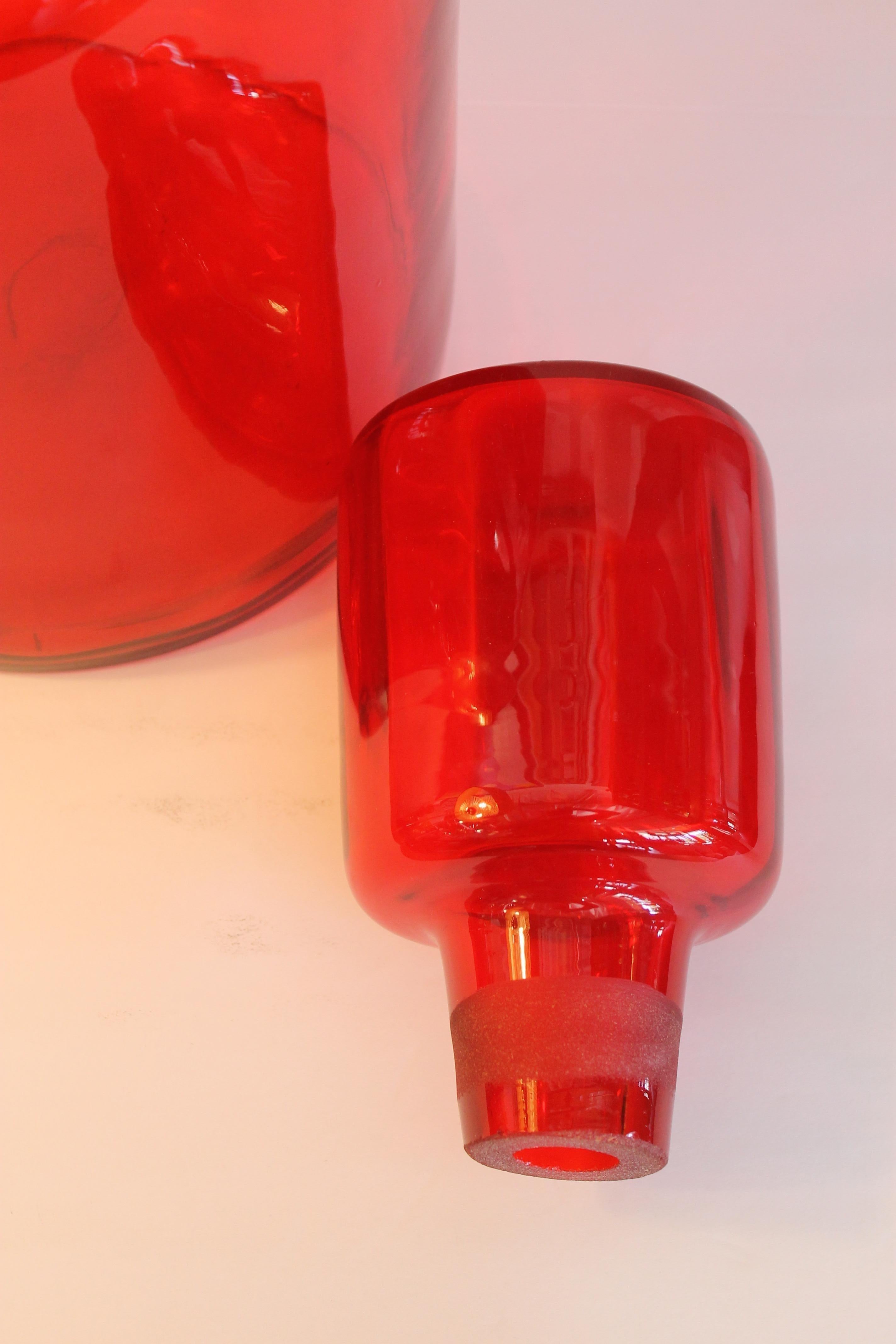 Mid-20th Century Architectural Glass Blenko Tangerine Vessel / Stopper by Wayne Husted For Sale