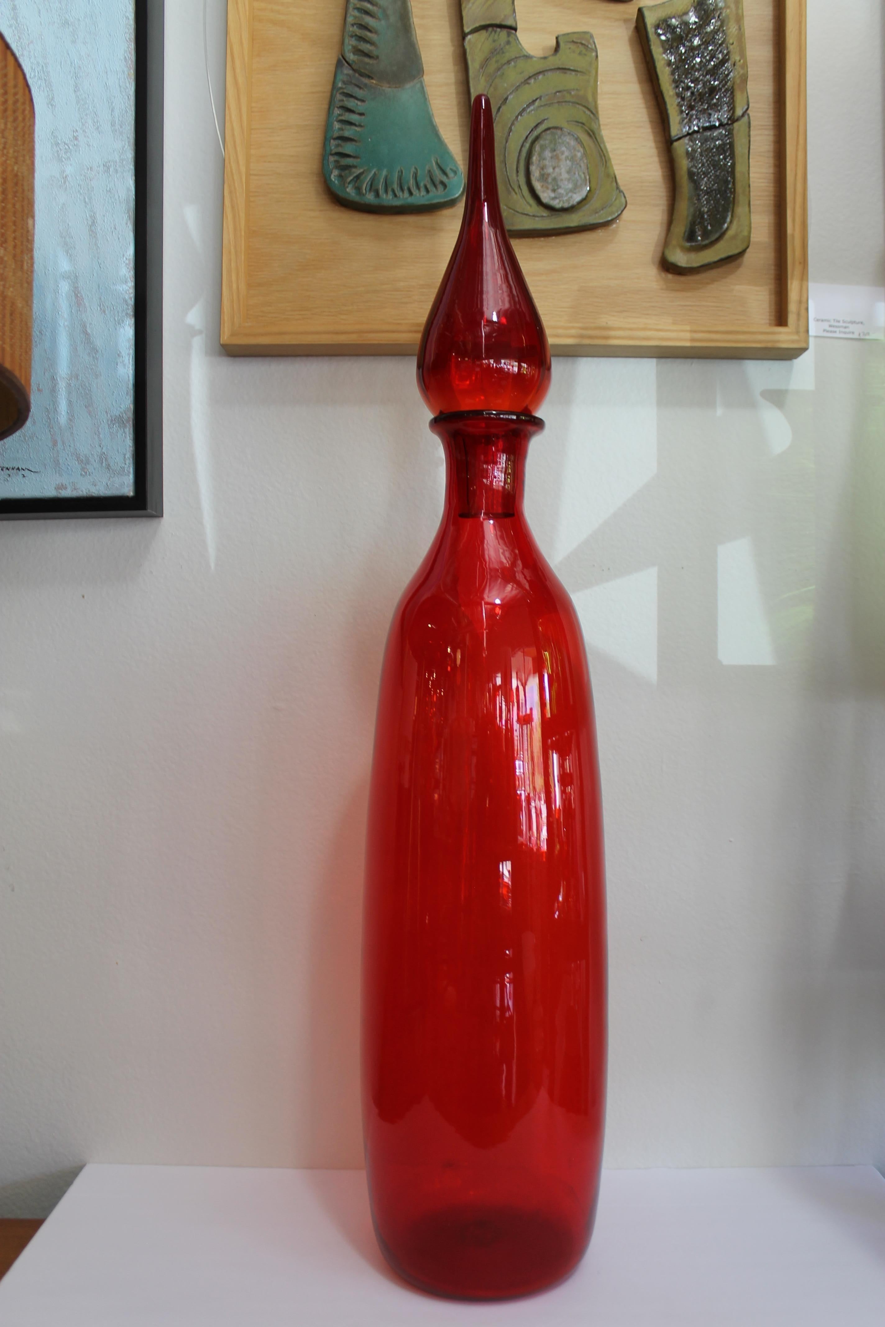 Mid-Century Modern Monumental Blenko Ruby Red Vessel and Stopper by Wayne Husted