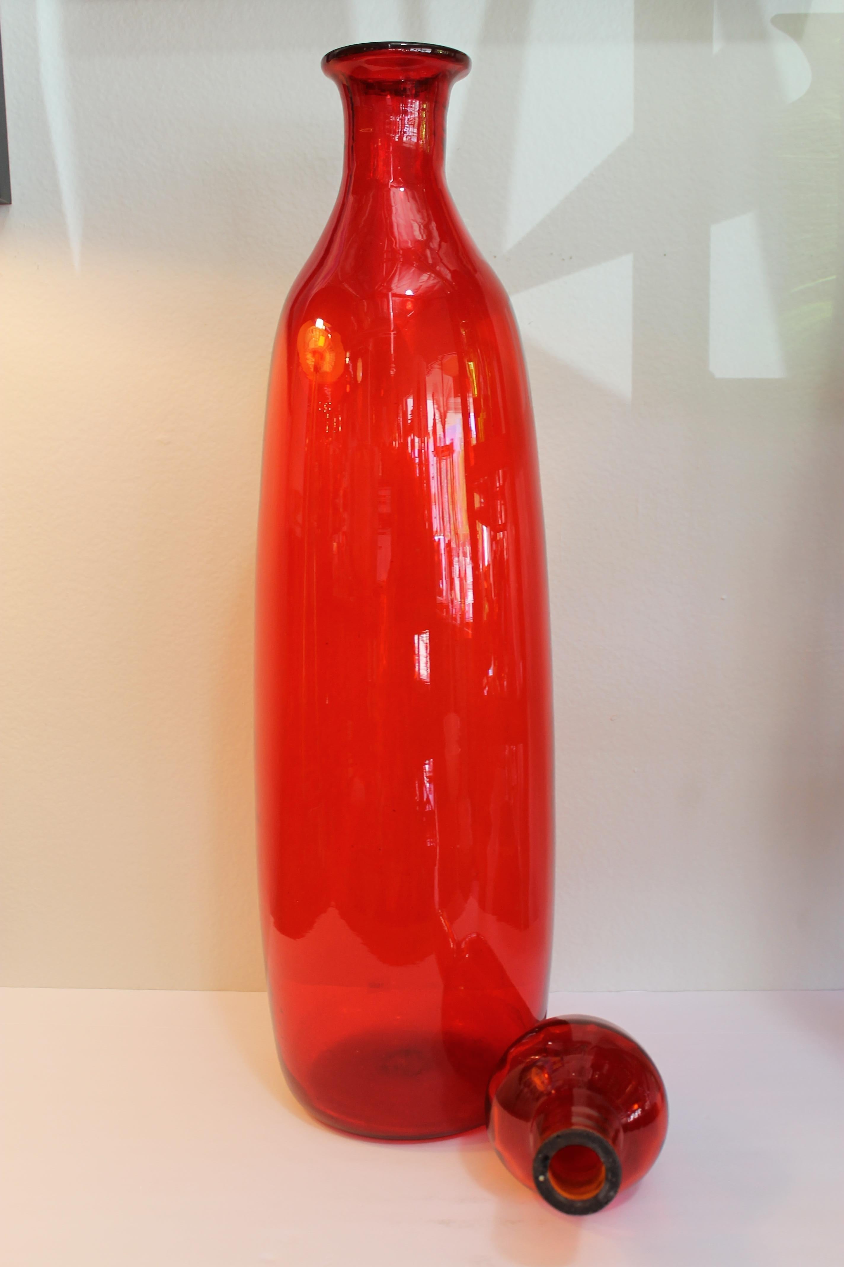 American Monumental Blenko Ruby Red Vessel and Stopper by Wayne Husted
