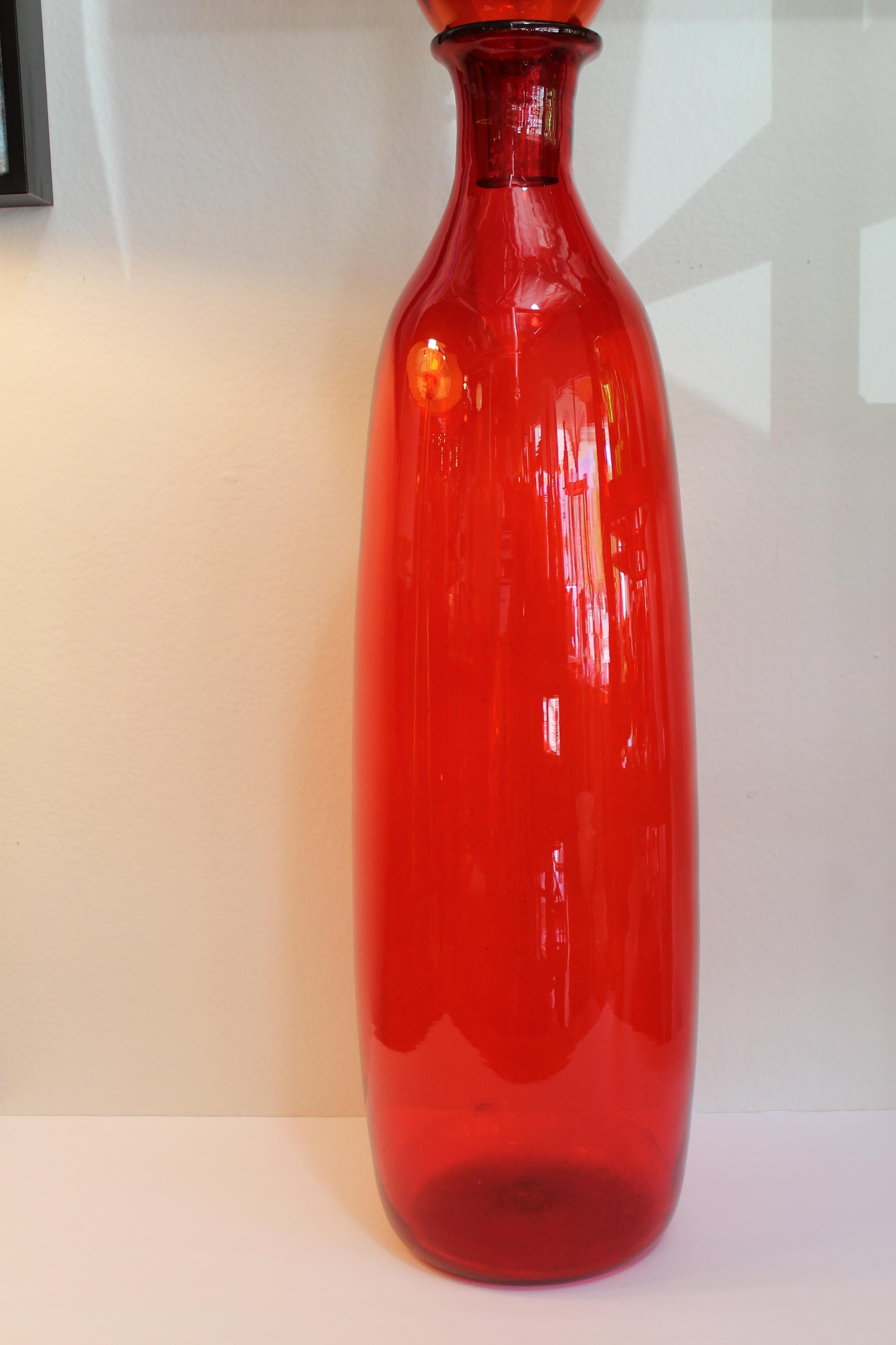 Monumental Blenko Ruby Red Vessel and Stopper by Wayne Husted In Good Condition In Palm Springs, CA