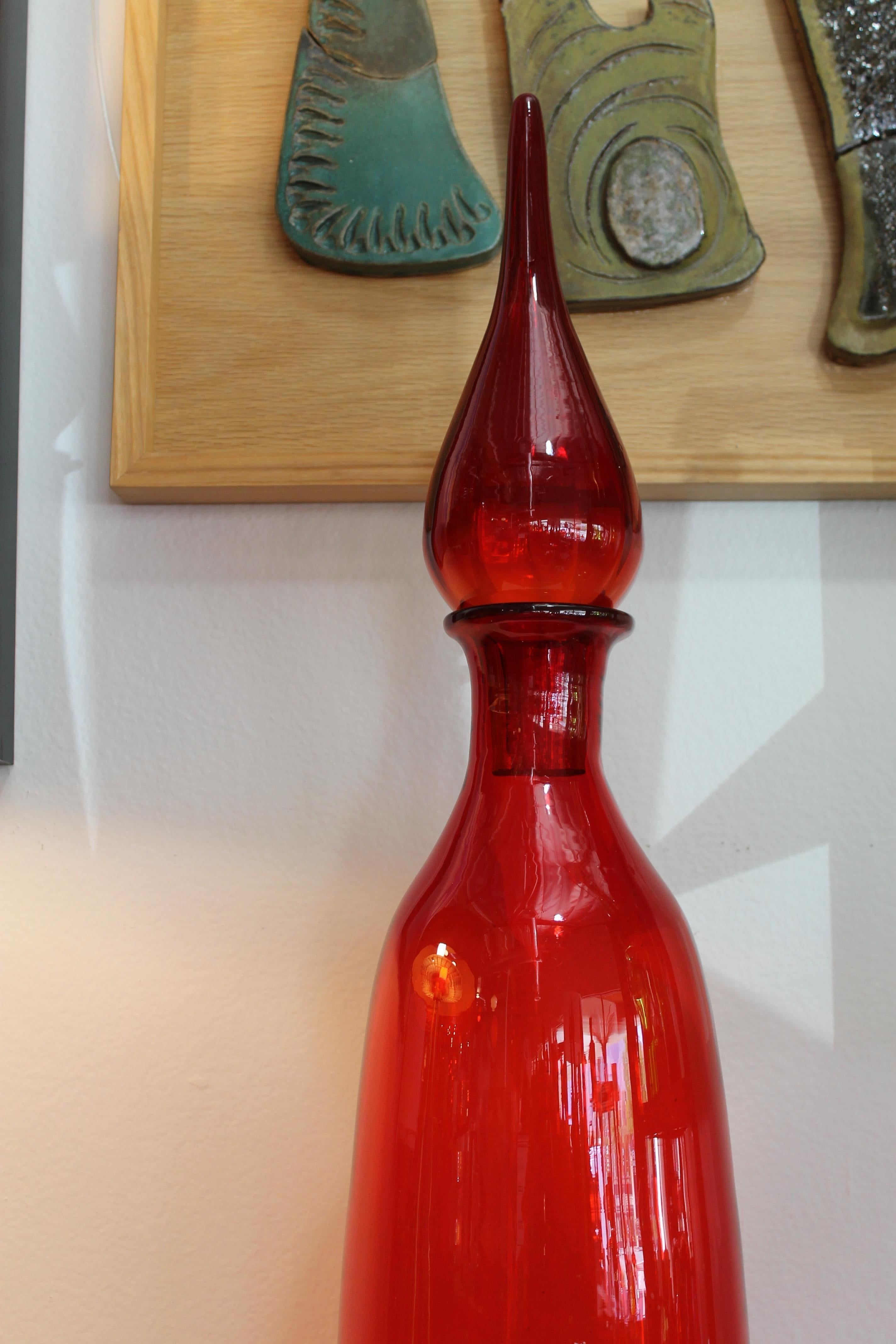 Mid-20th Century Monumental Blenko Ruby Red Vessel and Stopper by Wayne Husted