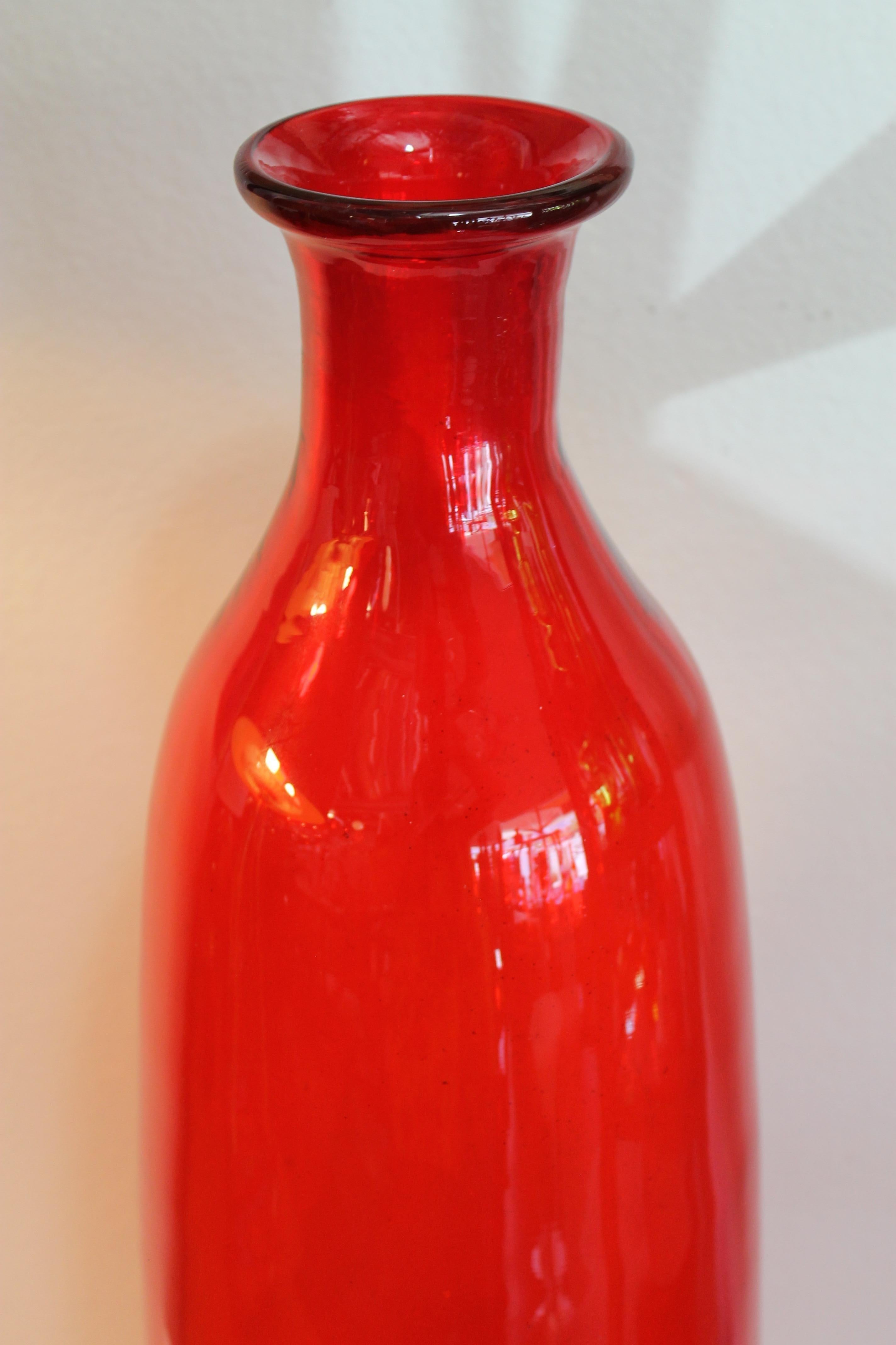 Blown Glass Monumental Blenko Ruby Red Vessel and Stopper by Wayne Husted