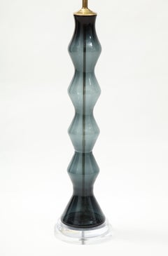 Monumental Blenko Smoky Blue Grey Glass Lamp