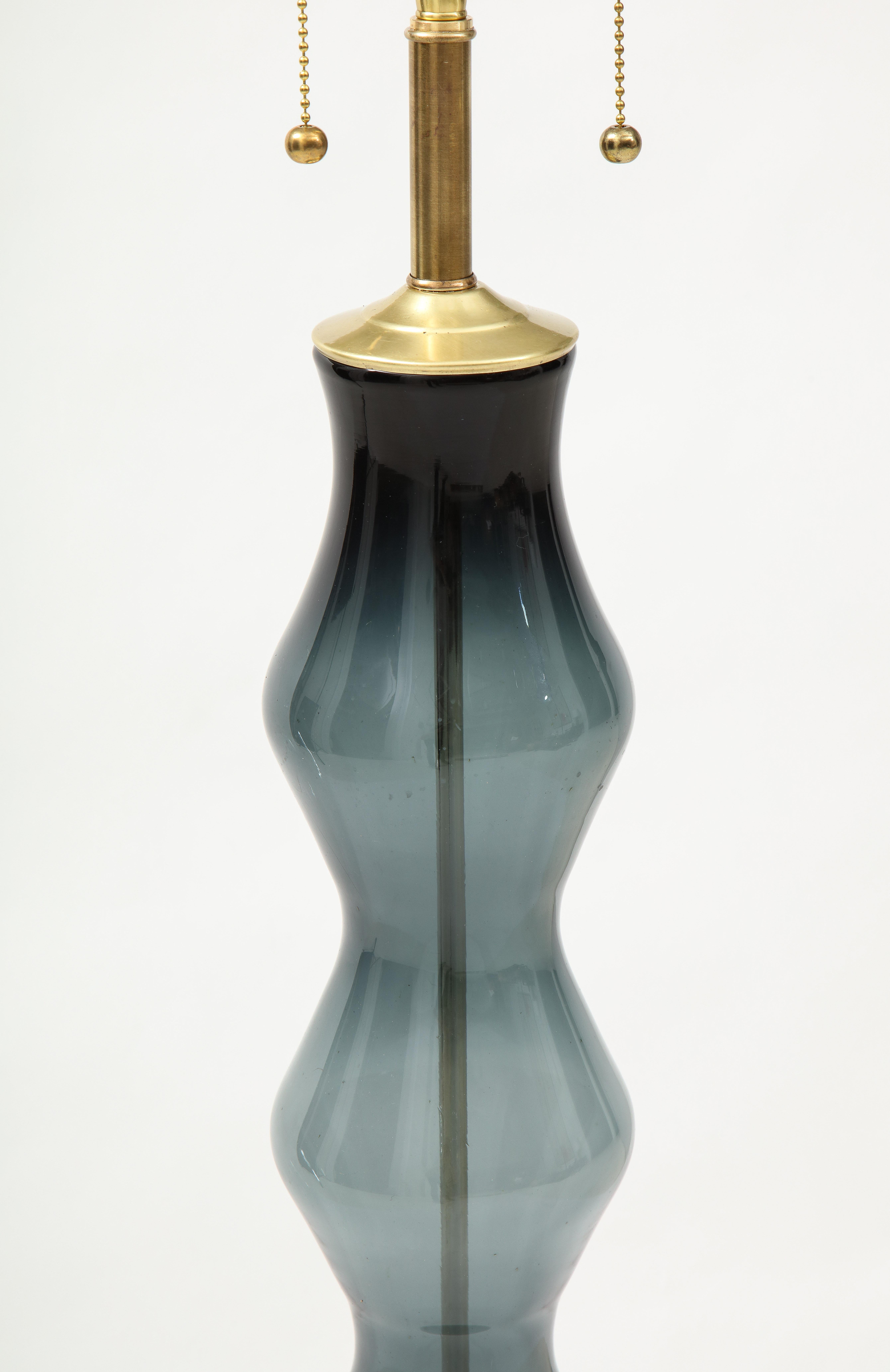American Monumental Blenko Smoky Blue Grey Glass Lamp