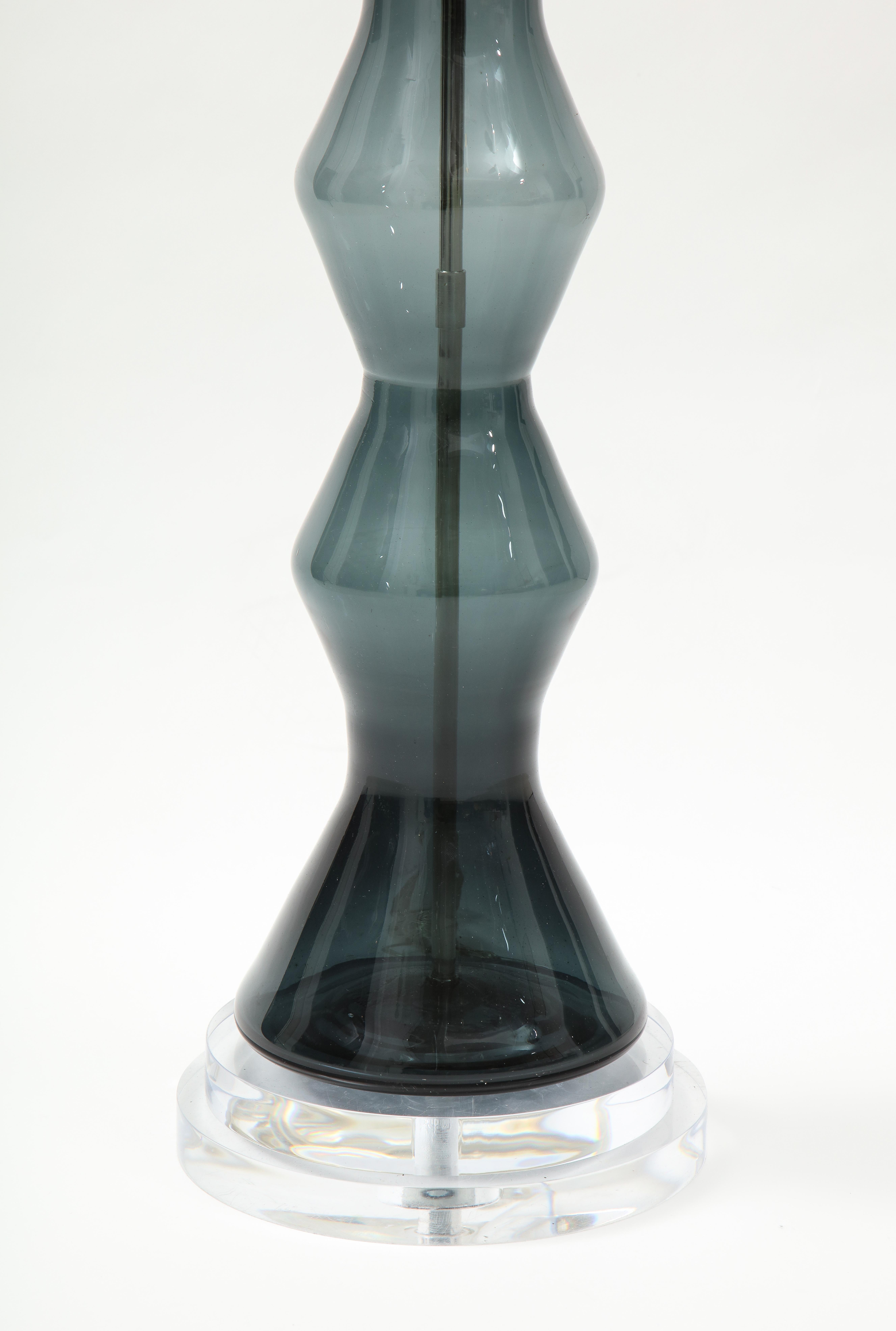 Monumental Blenko Smoky Blue Grey Glass Lamp In Good Condition In New York, NY