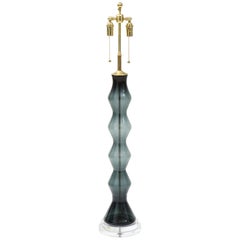 Monumental Blenko Smoky Blue Grey Glass Lamp