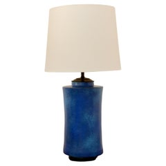 Vintage Monumental Blue Earthenware Table Lamp