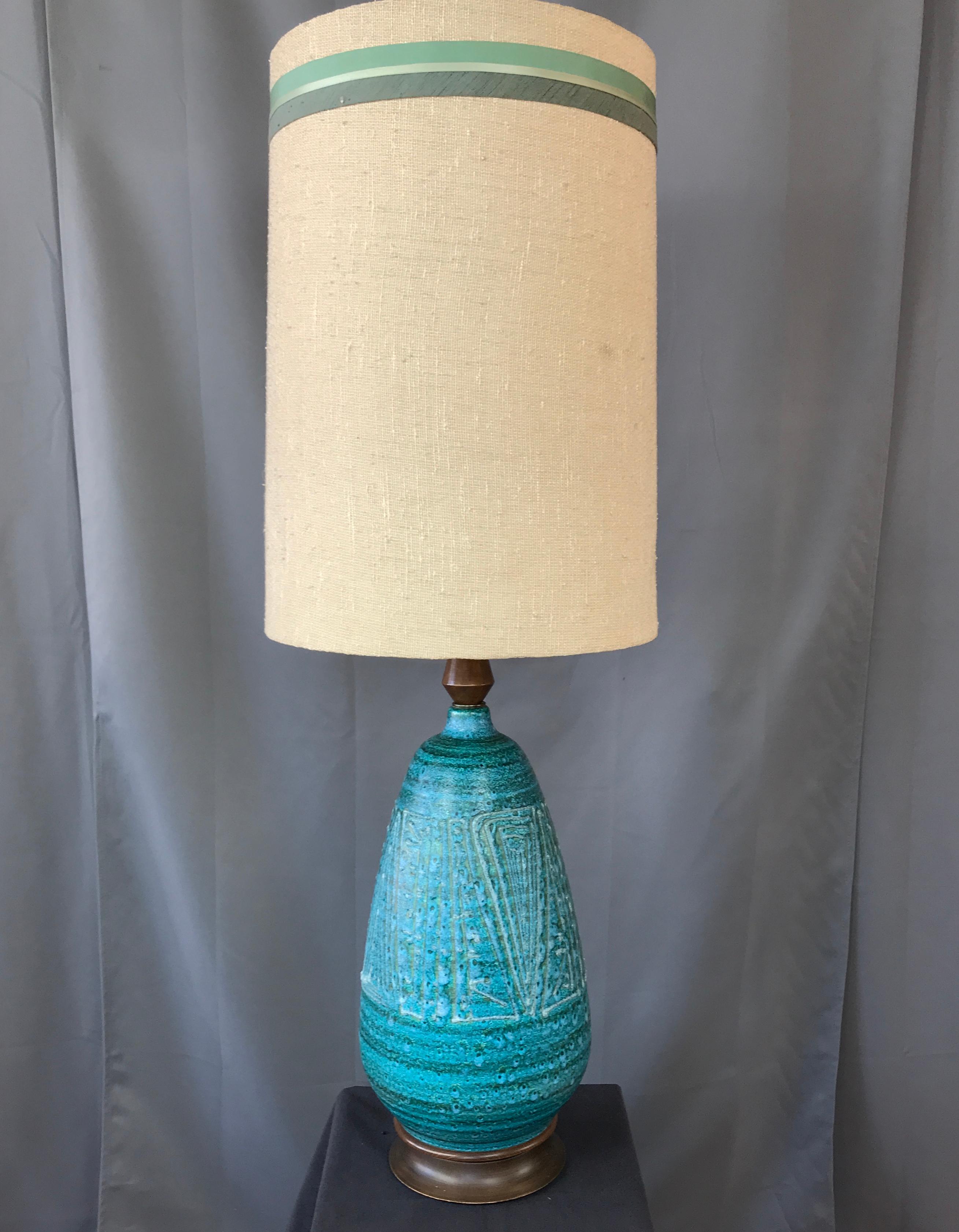 Mid-Century Modern Monumental Blue/Green Ceramic Lamp