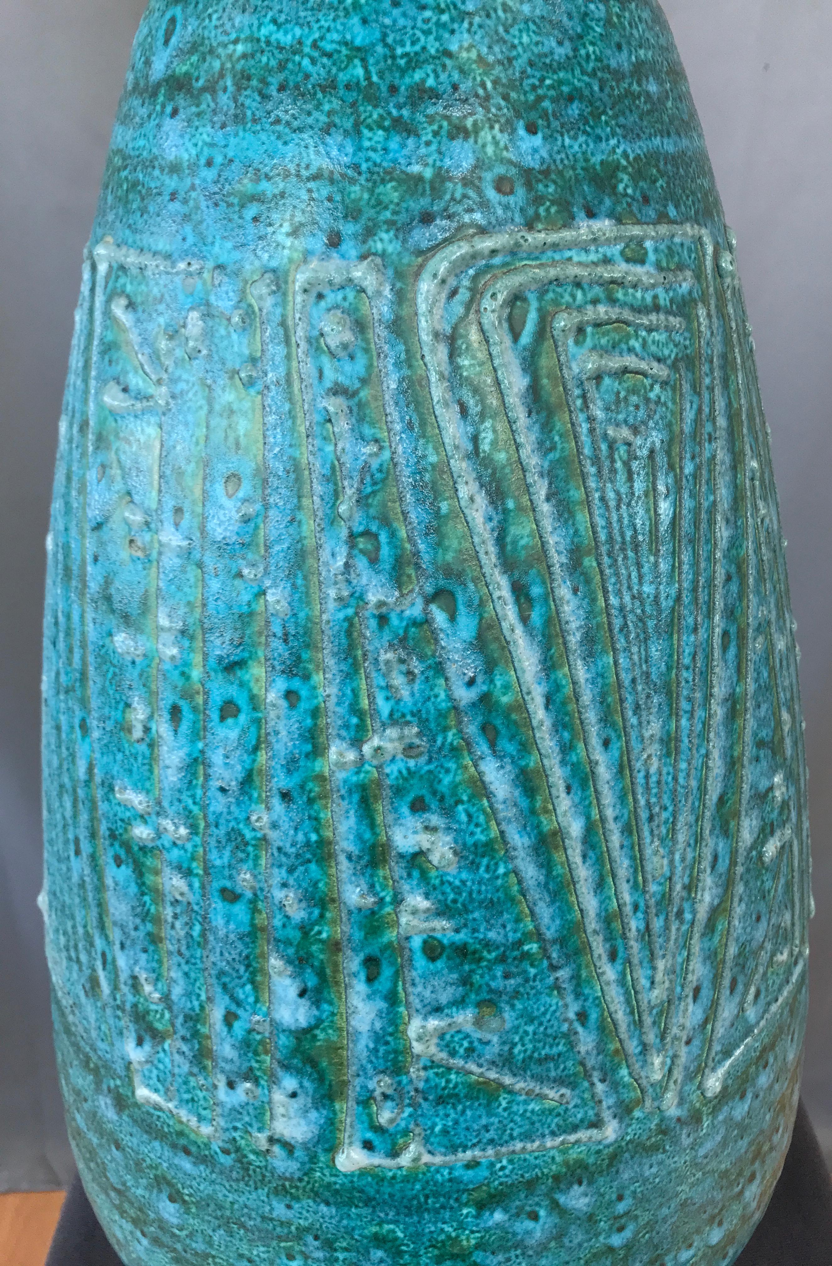 Monumental Blue/Green Ceramic Lamp In Good Condition In San Francisco, CA