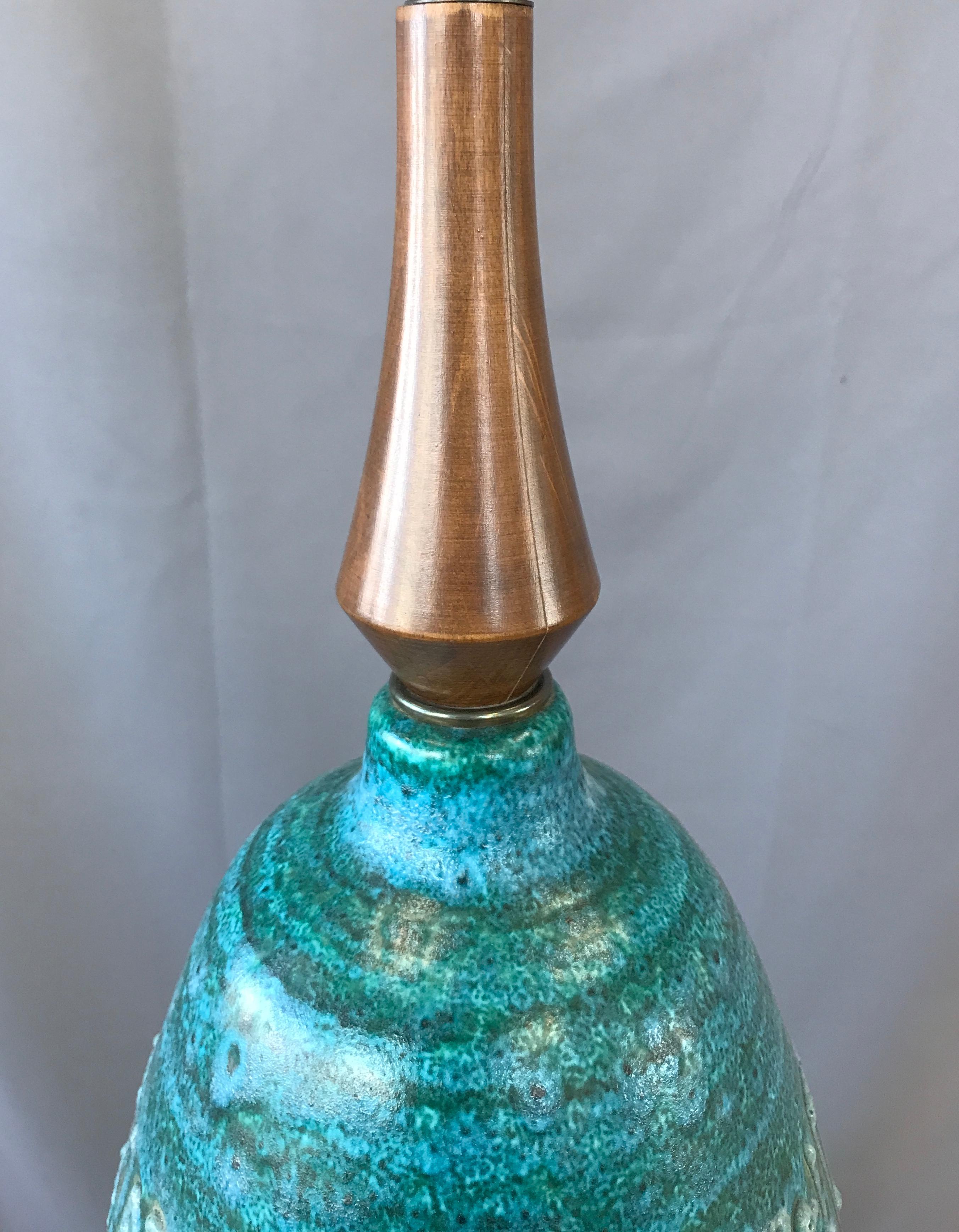 Mid-20th Century Monumental Blue/Green Ceramic Lamp