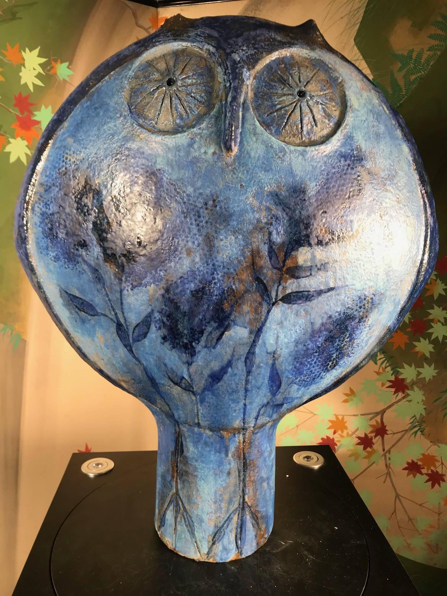 Mid-Century Modern Monumental Blue Iconic Owl Master Designer Eva Fritz-Lindner