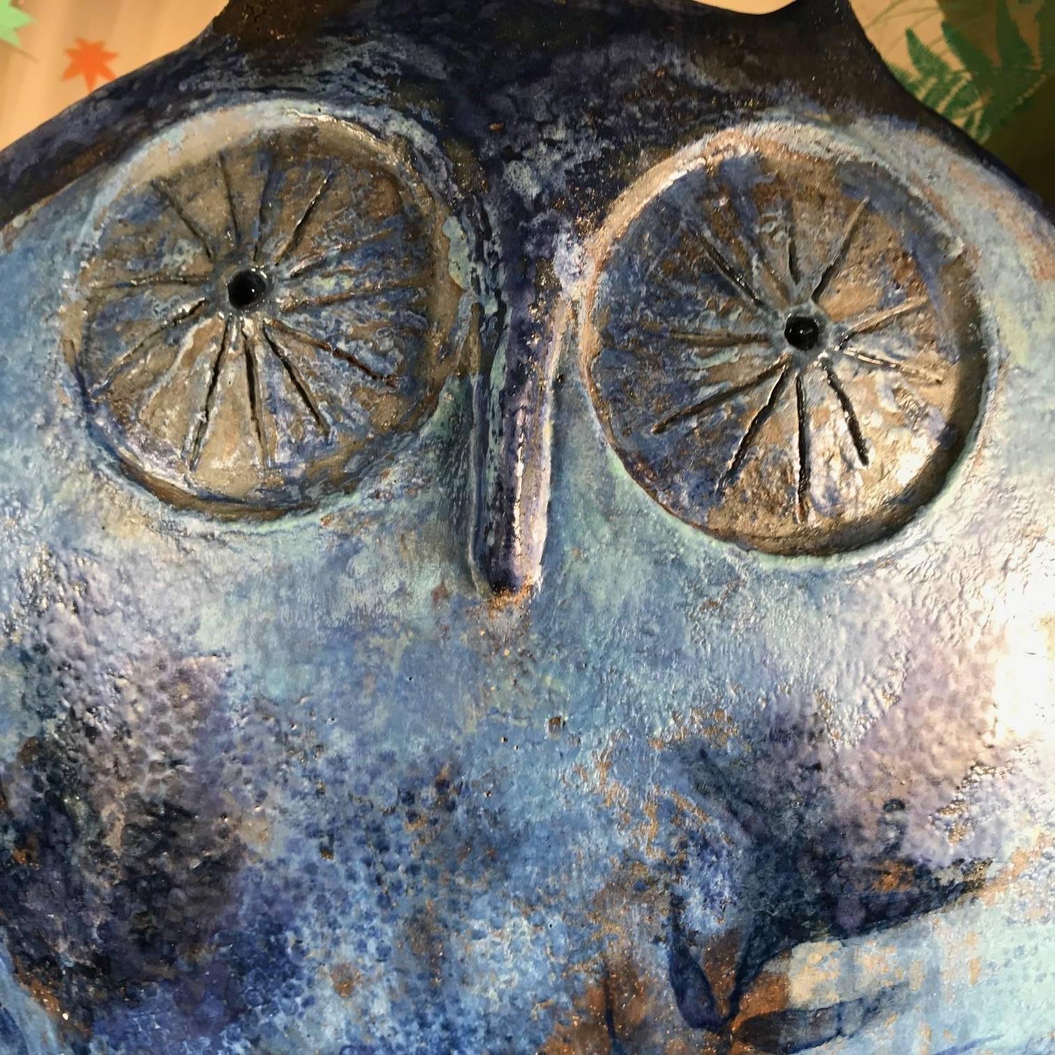 Mid-Century Modern Monumental Blue Iconic Owl Master Designer Eva Fritz-Lindner
