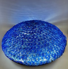 Monumental Blue Murano Glass Flowers Flush Mount, 1980s Italy