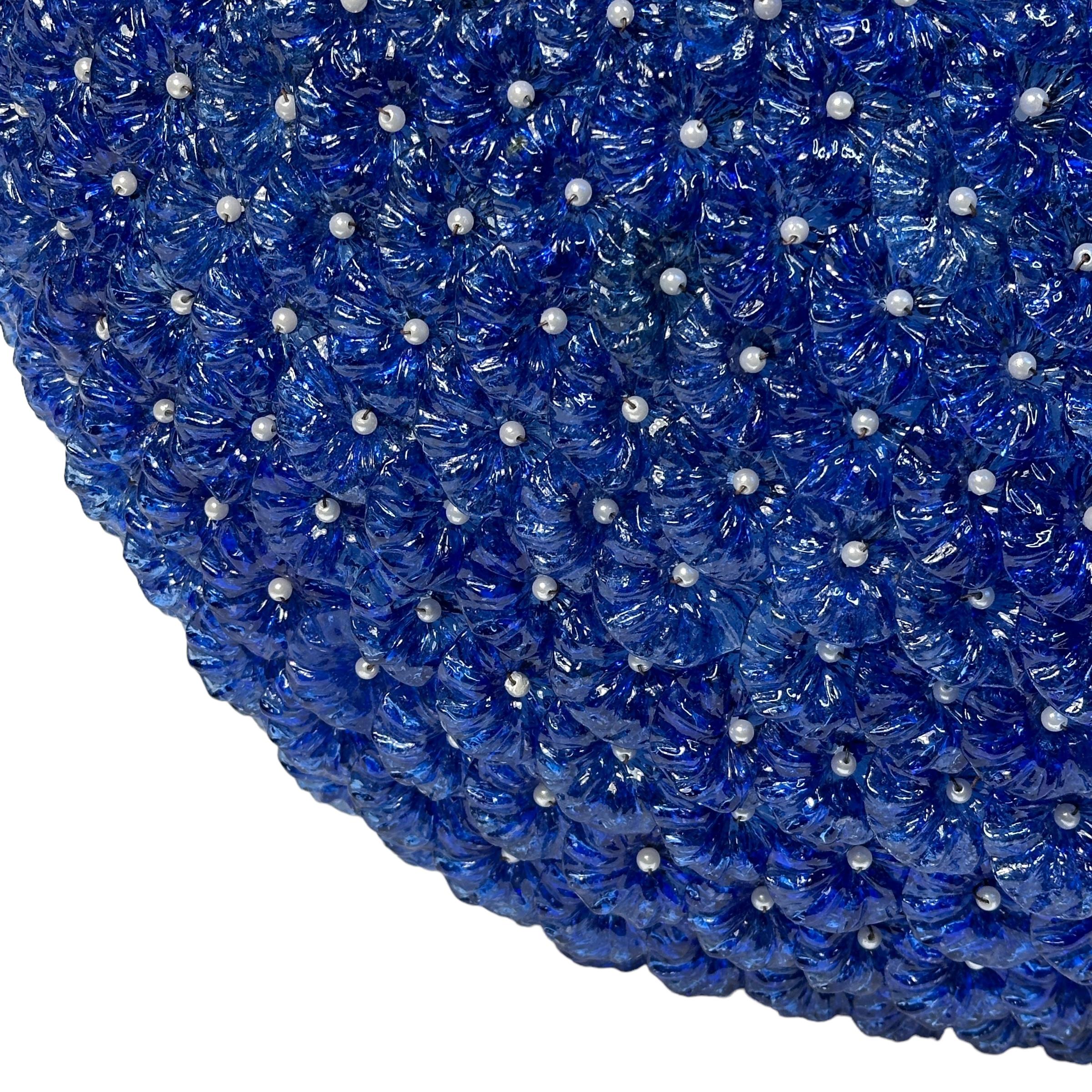 Modern Monumental Blue Murano Glass Flowers Flush Mount, 1980s Italy For Sale
