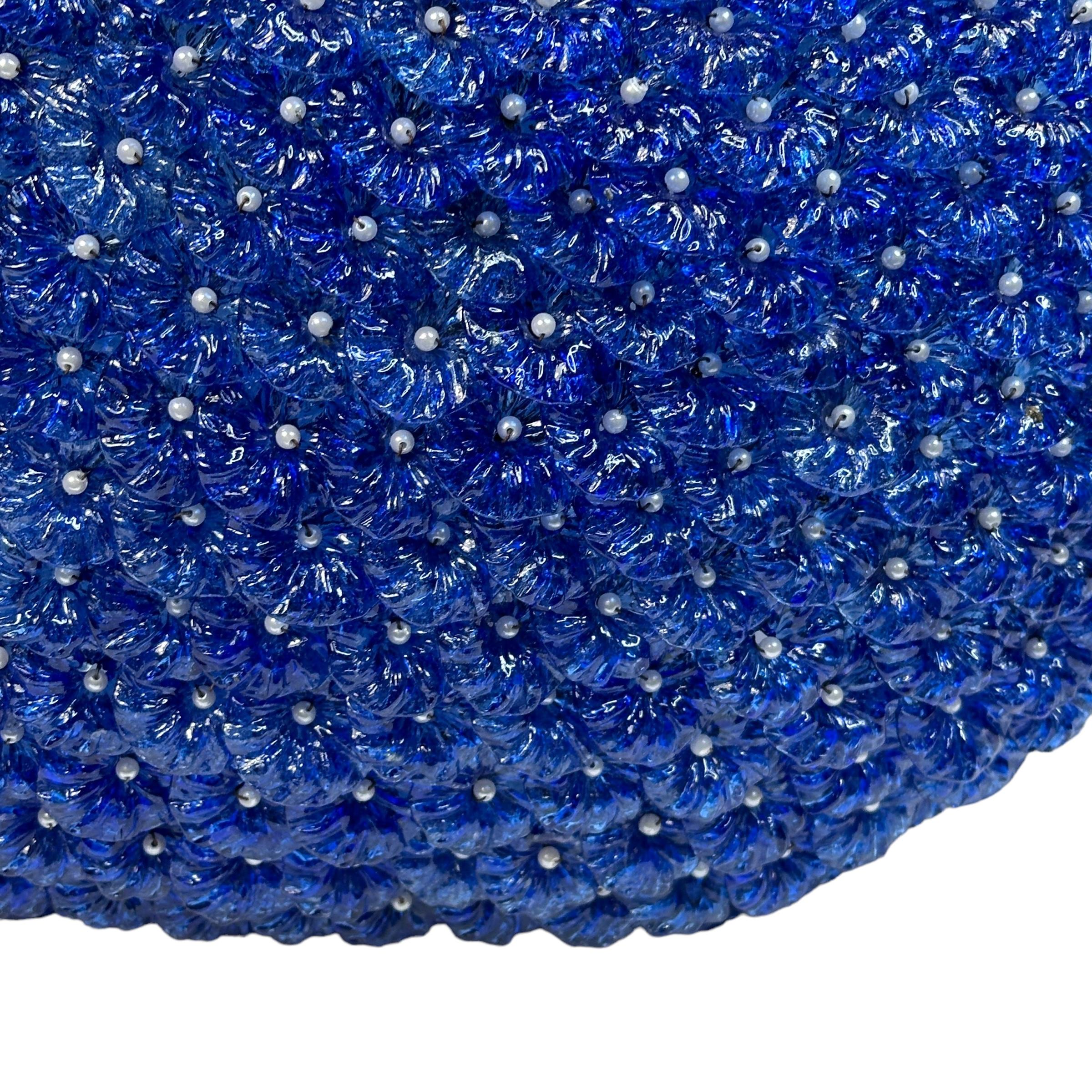 Italian Monumental Blue Murano Glass Flowers Flush Mount, 1980s Italy For Sale