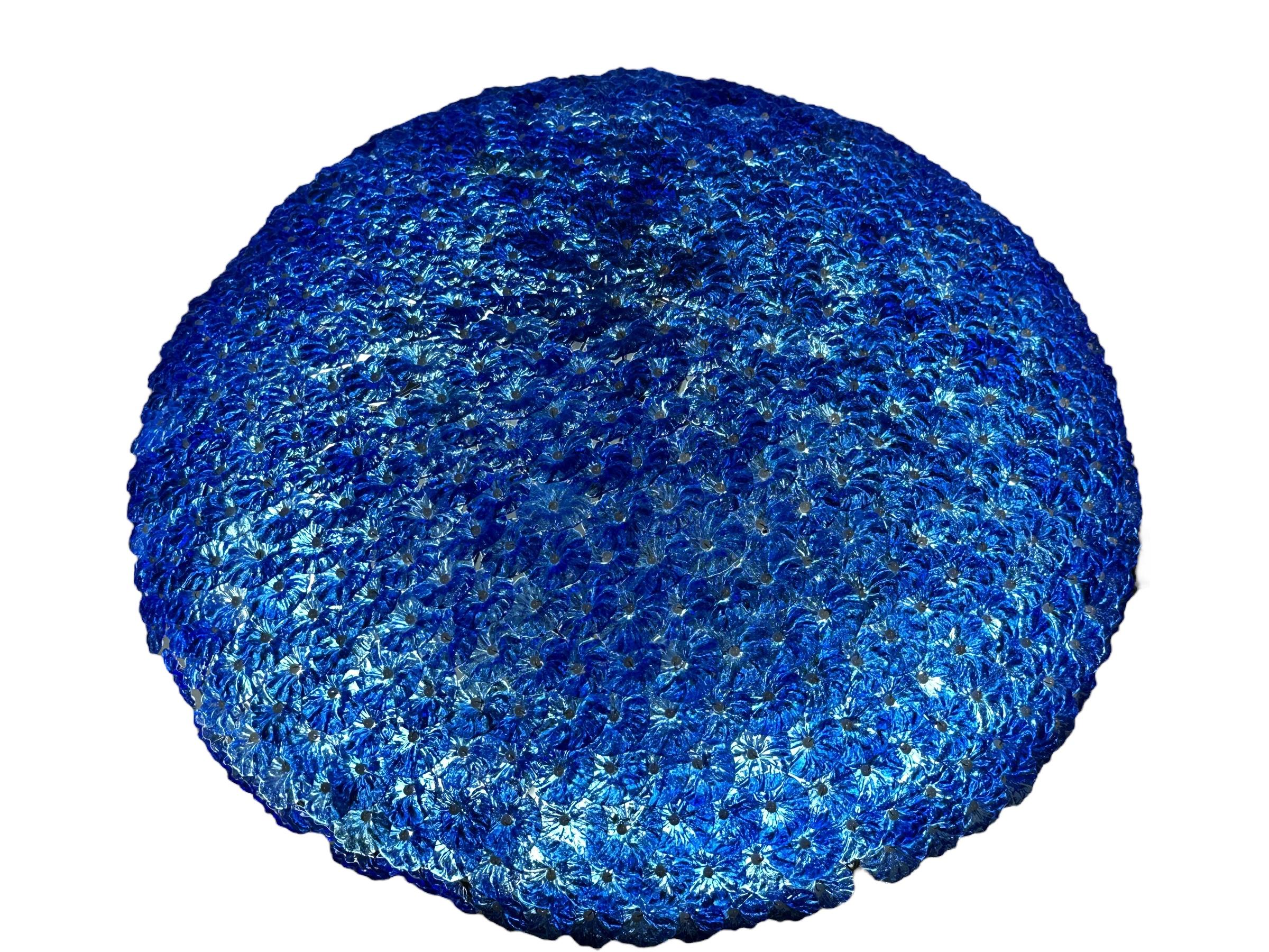 Late 20th Century Monumental Blue Murano Glass Flowers Flush Mount, 1980s Italy For Sale