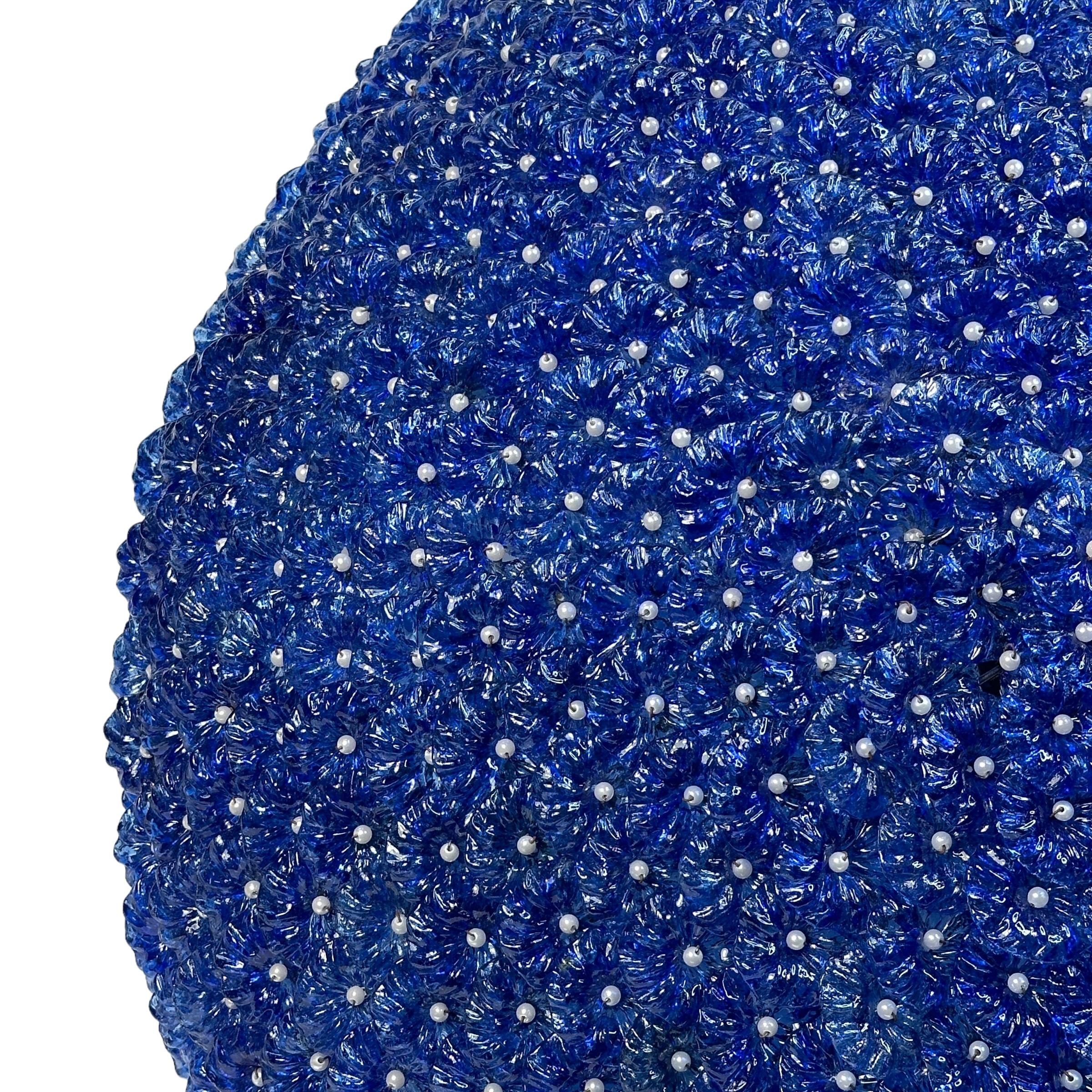 Monumental Blue Murano Glass Flowers Flush Mount, 1980s Italy For Sale 2