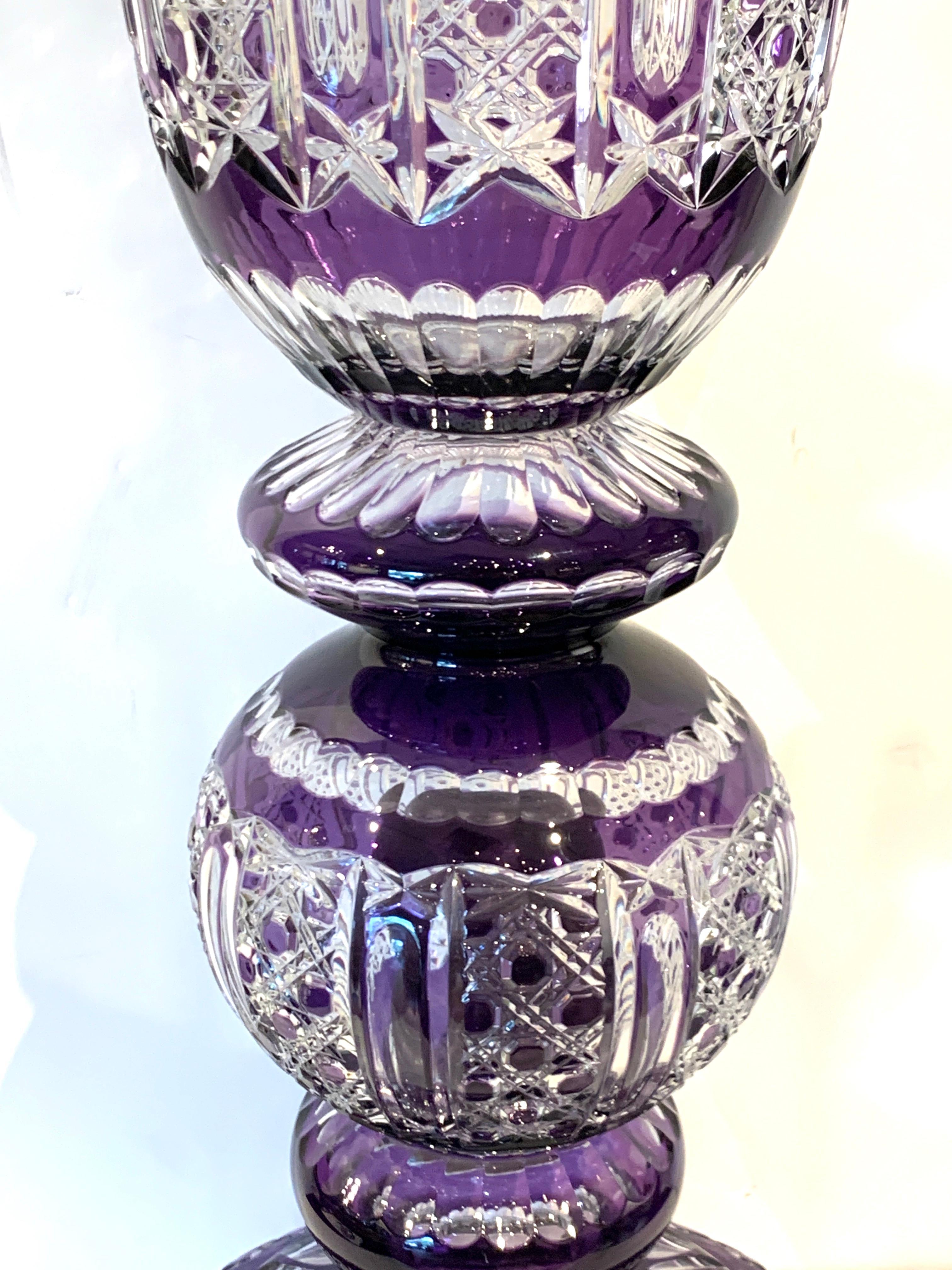 Monumental Bohemian Amethyst Cut to Clear Palace Vase For Sale 7