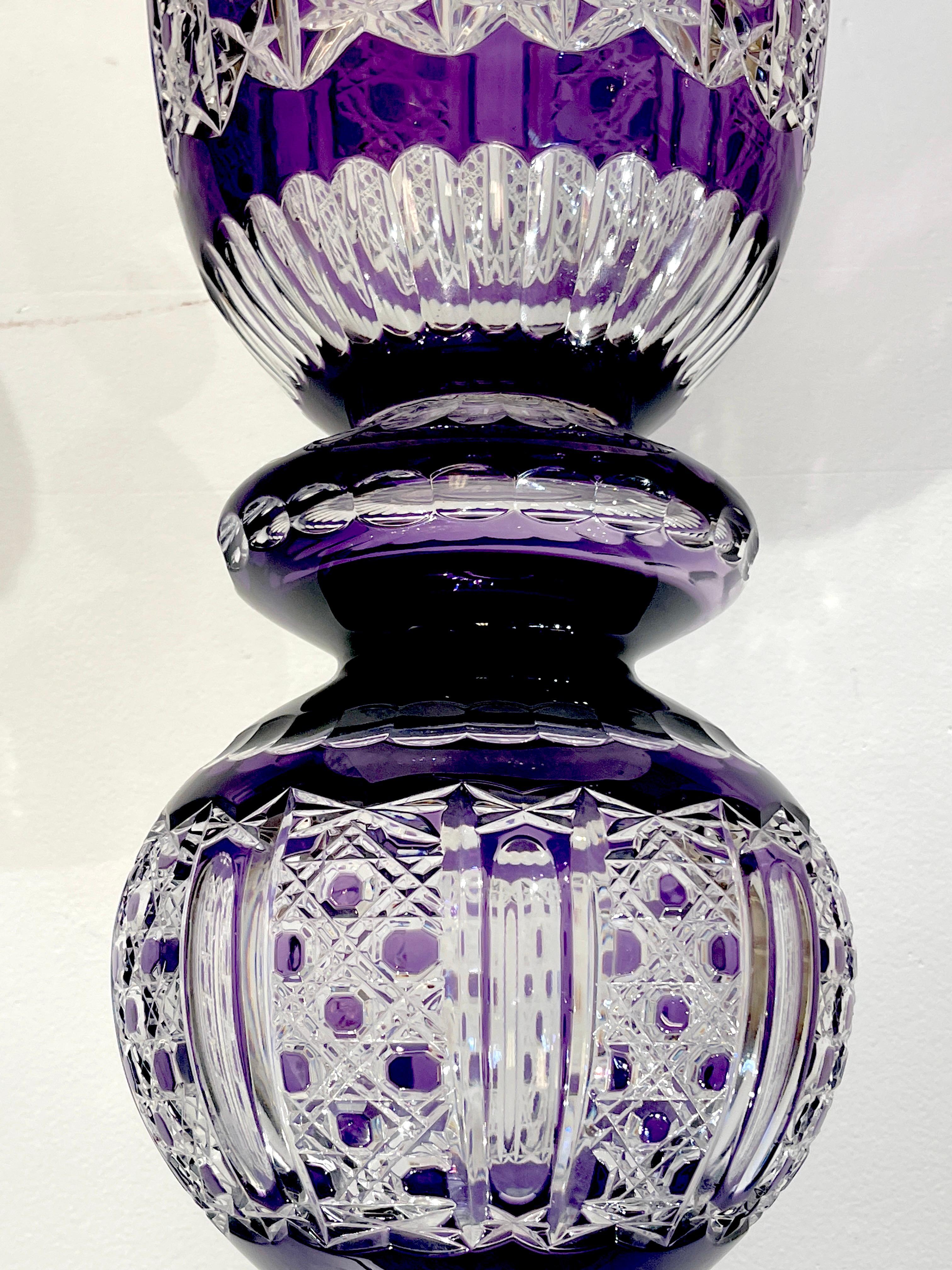 Monumental Bohemian Amethyst Cut to Clear Palace Vase For Sale 8