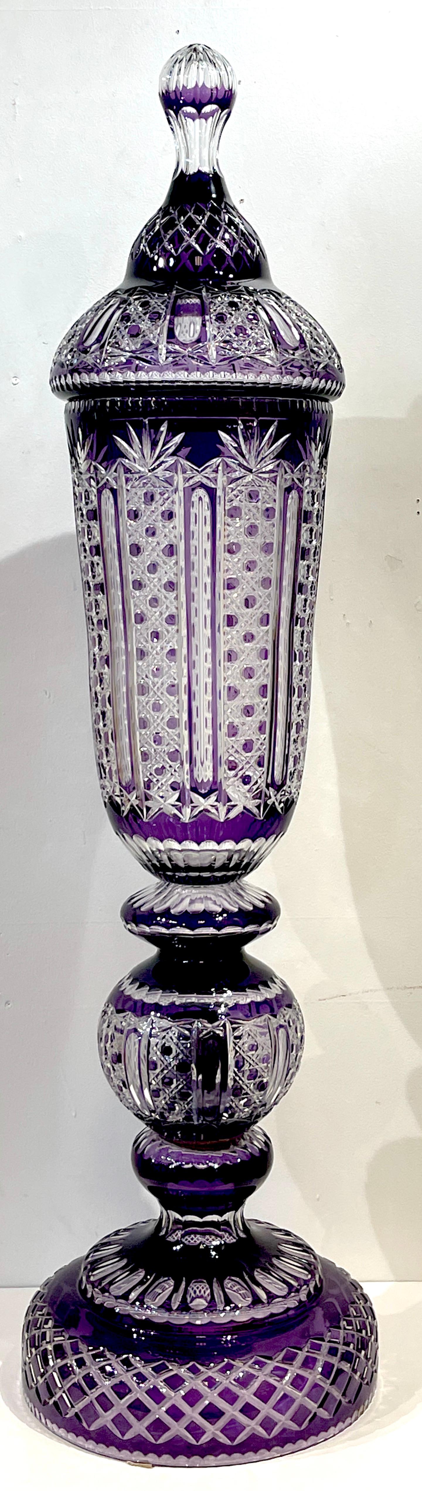 Monumental Bohemian Amethyst Cut to Clear Palace Vase For Sale 13