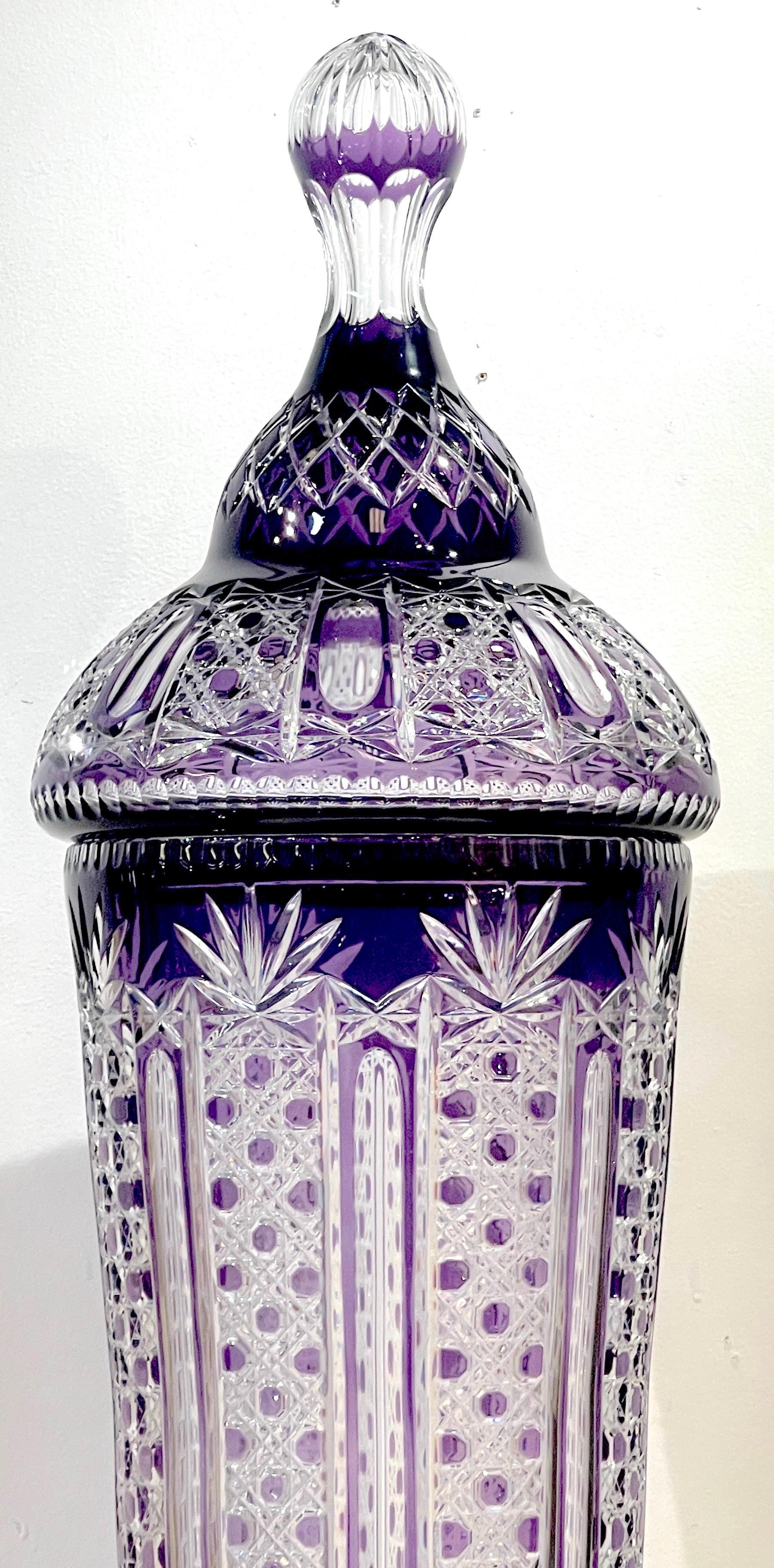 European Monumental Bohemian Amethyst Cut to Clear Palace Vase For Sale