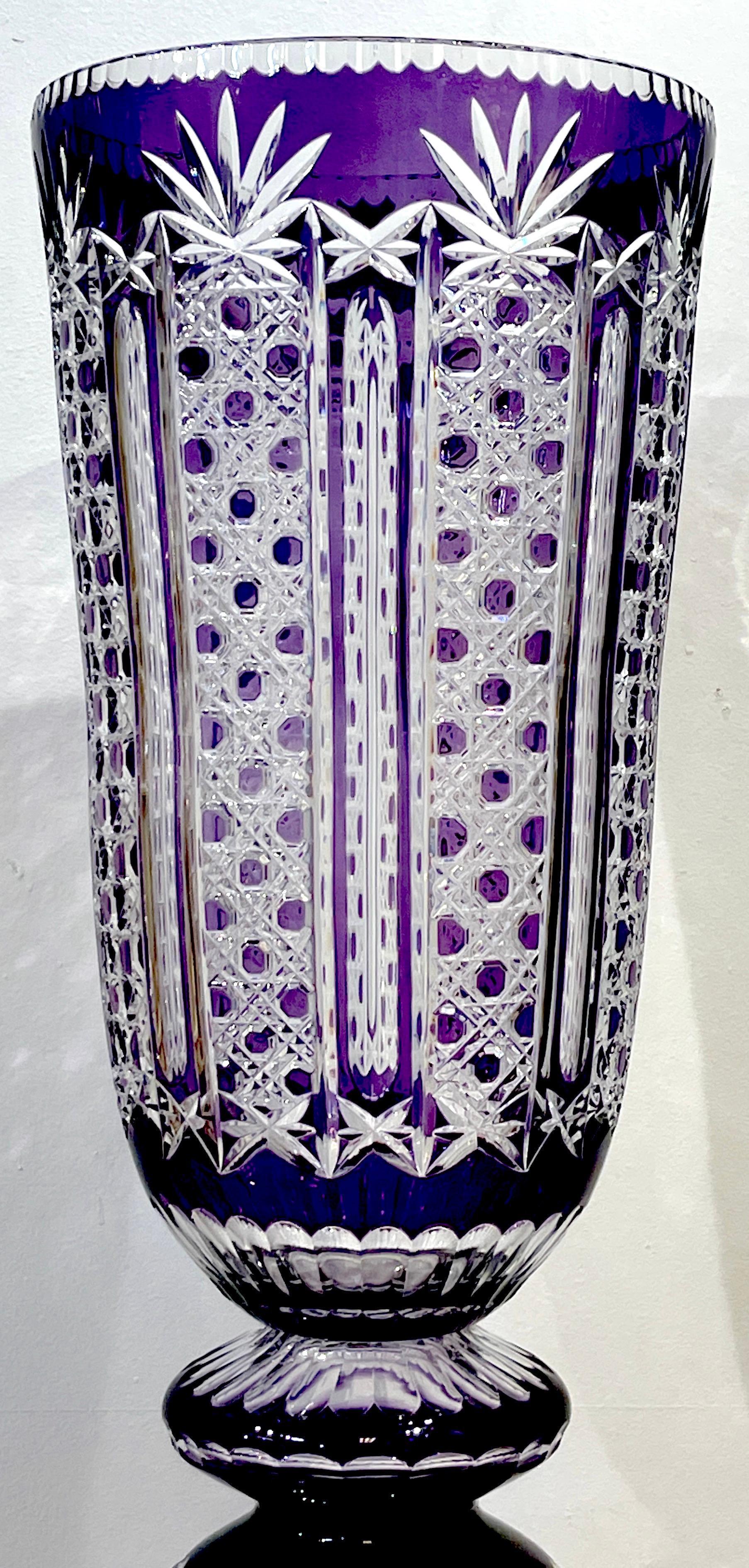 20th Century Monumental Bohemian Amethyst Cut to Clear Palace Vase