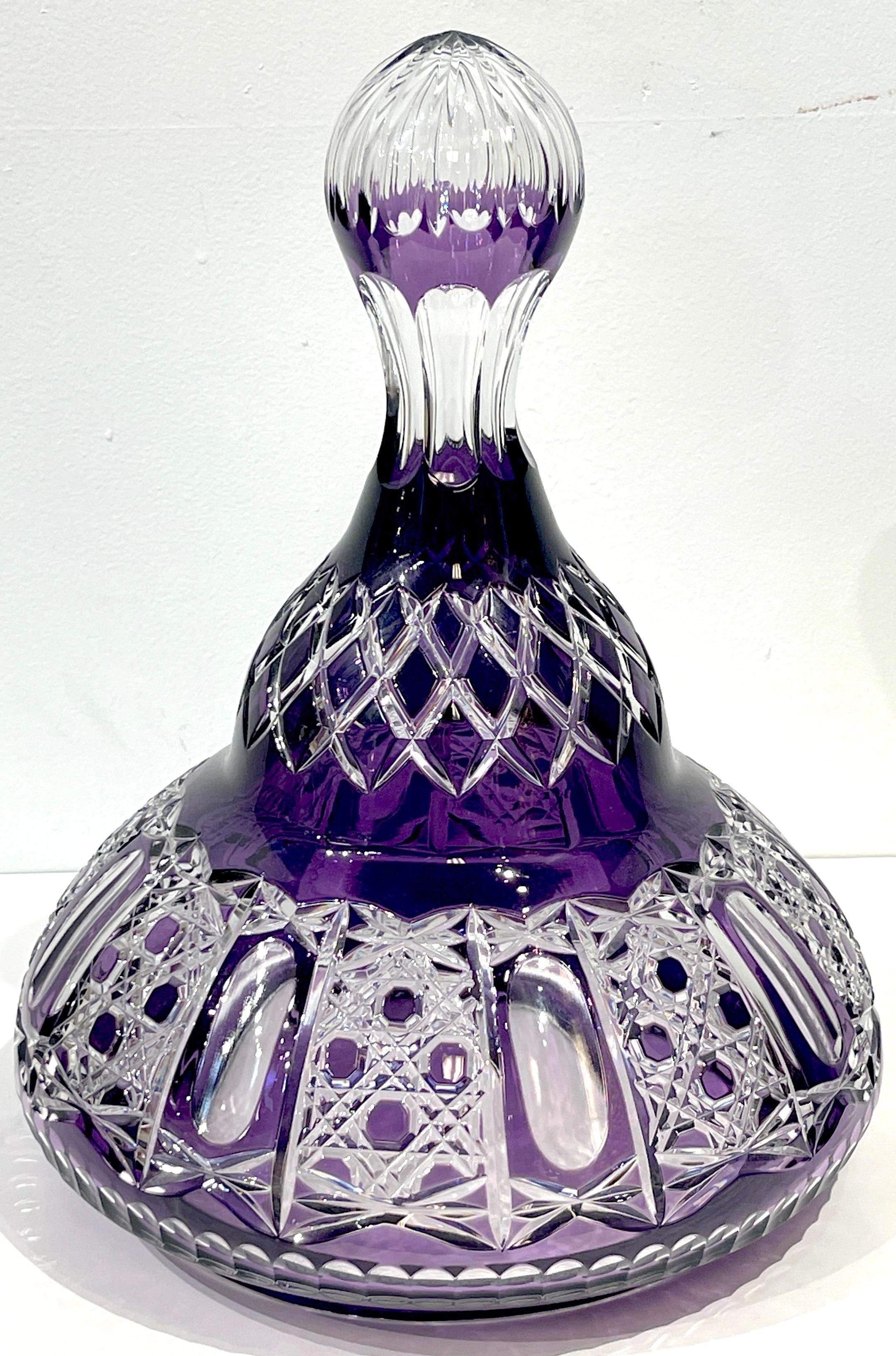 Cut Glass Monumental Bohemian Amethyst Cut to Clear Palace Vase For Sale