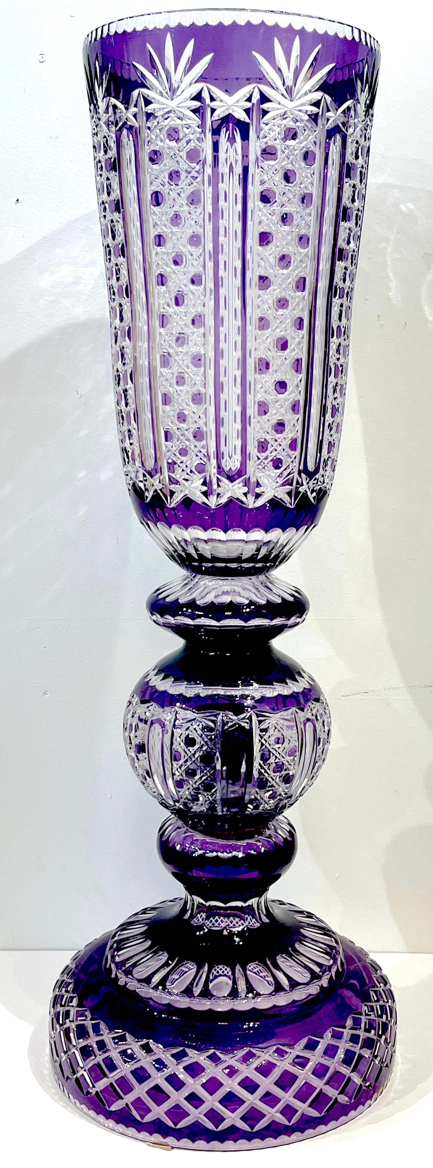 Monumental Bohemian Amethyst Cut to Clear Palace Vase For Sale 1