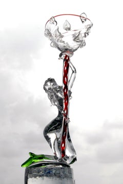 Monumental Bohemian Czech Contemporary Erotic Figural Art Glass Sculpture