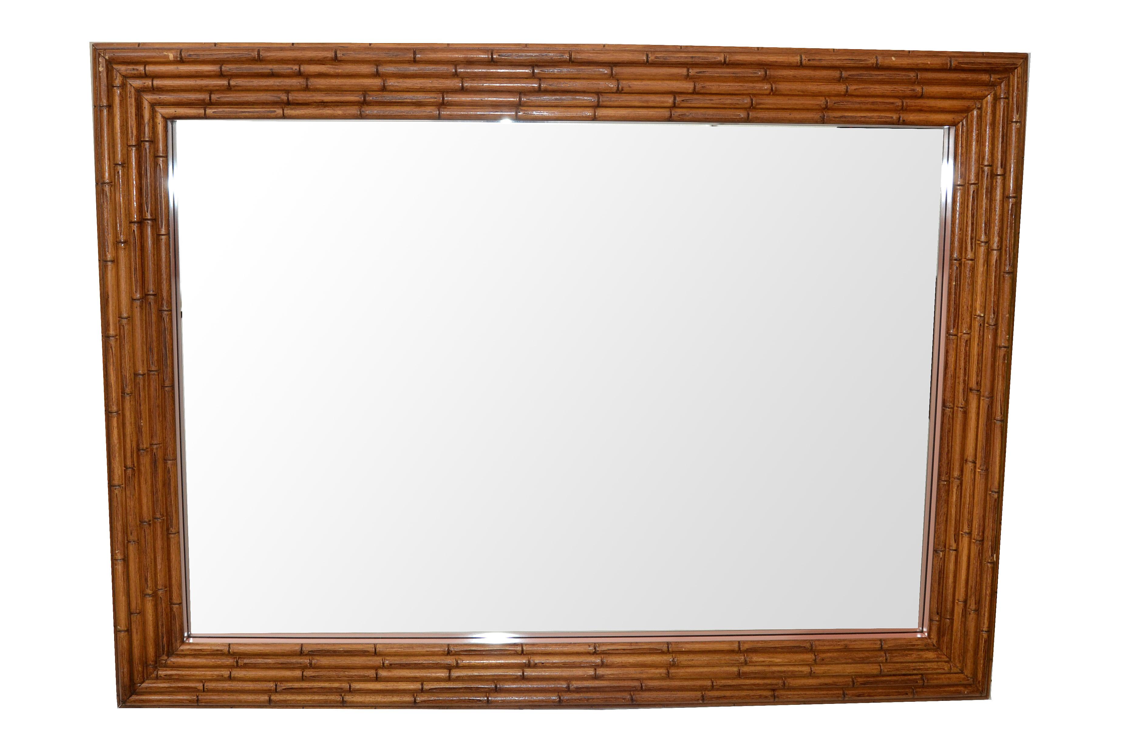 Monumental Bohemian Rectangular Wall Mirror Wood Backing Mid-Century Modern 50s For Sale 6