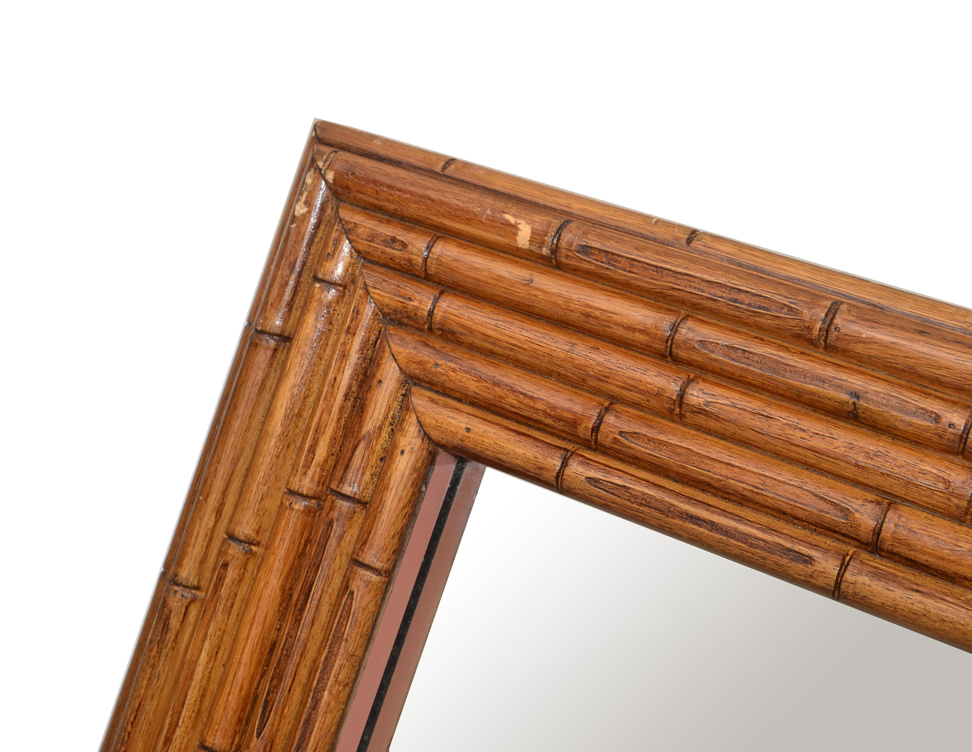 Hand-Crafted Monumental Bohemian Rectangular Wall Mirror Wood Backing Mid-Century Modern 50s For Sale