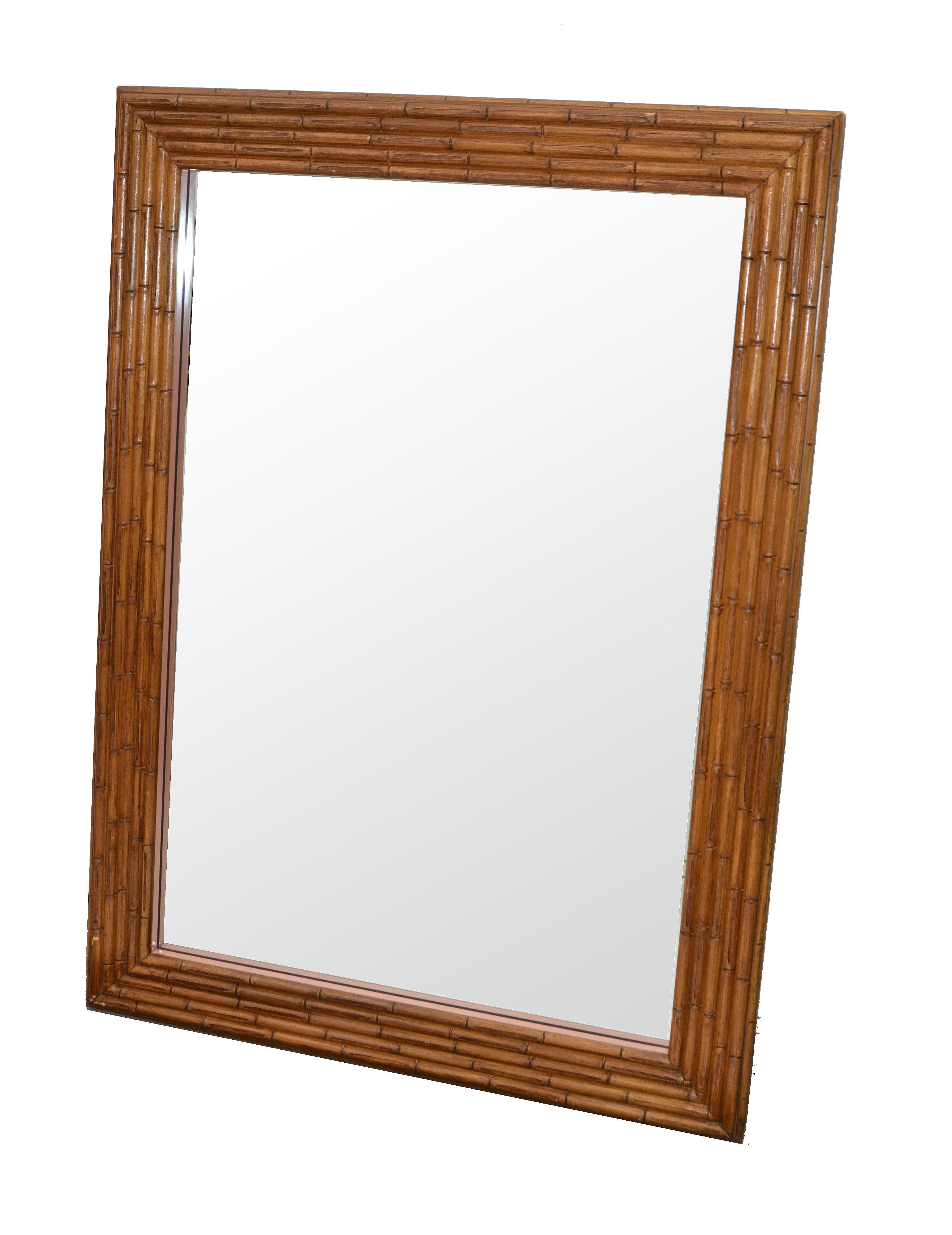 Monumental Bohemian Rectangular Wall Mirror Wood Backing Mid-Century Modern 50s For Sale 2