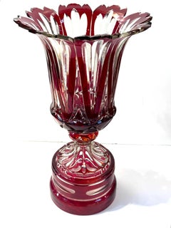Monumental Bohemian Ruby Cut to Clear Crystal Flower Form Vase, Circa 1880