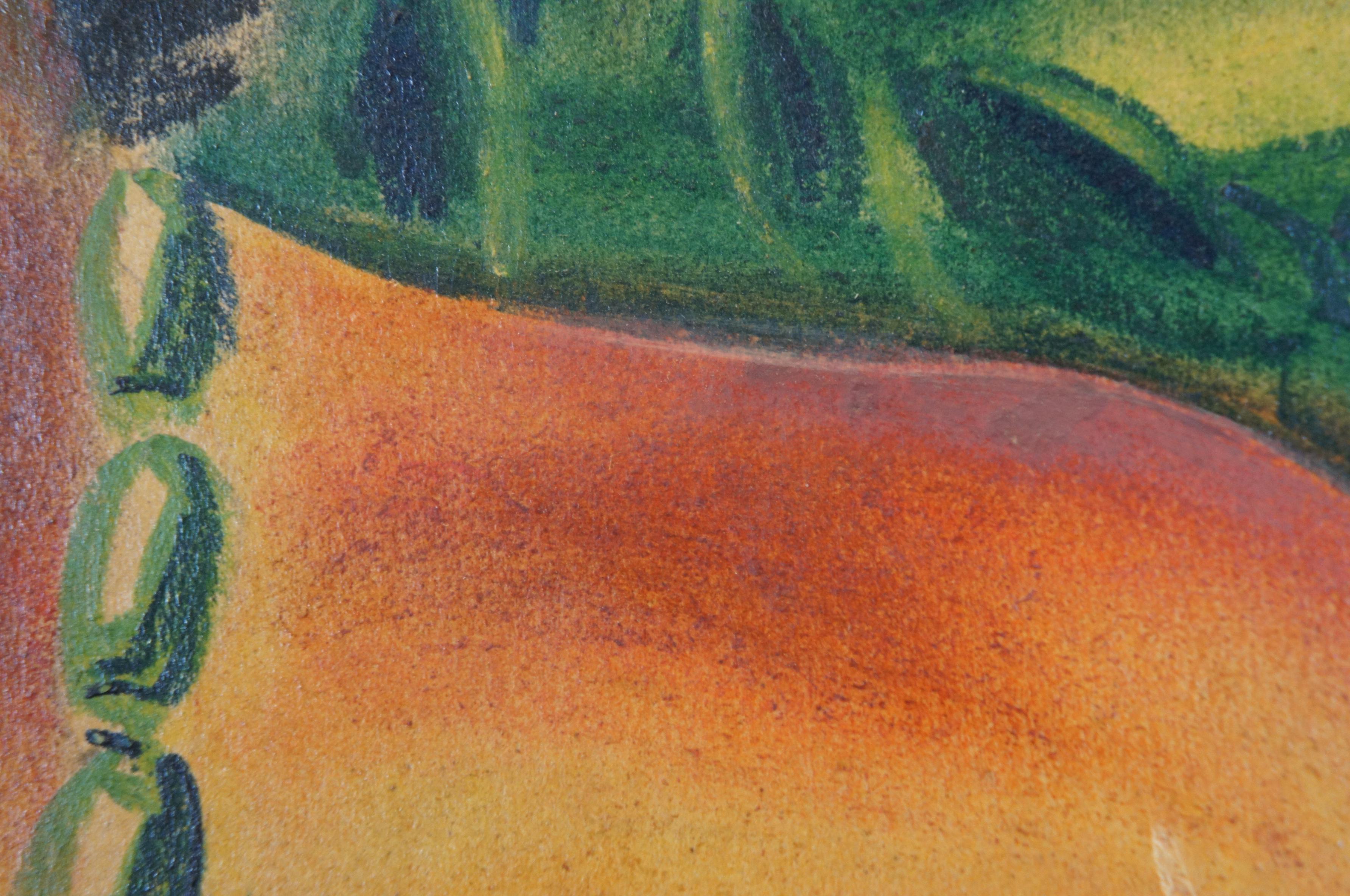 Monumental Bohemian Tiki Pastel Painting Tropical Nude MCM Faux Bamboo Frame 66