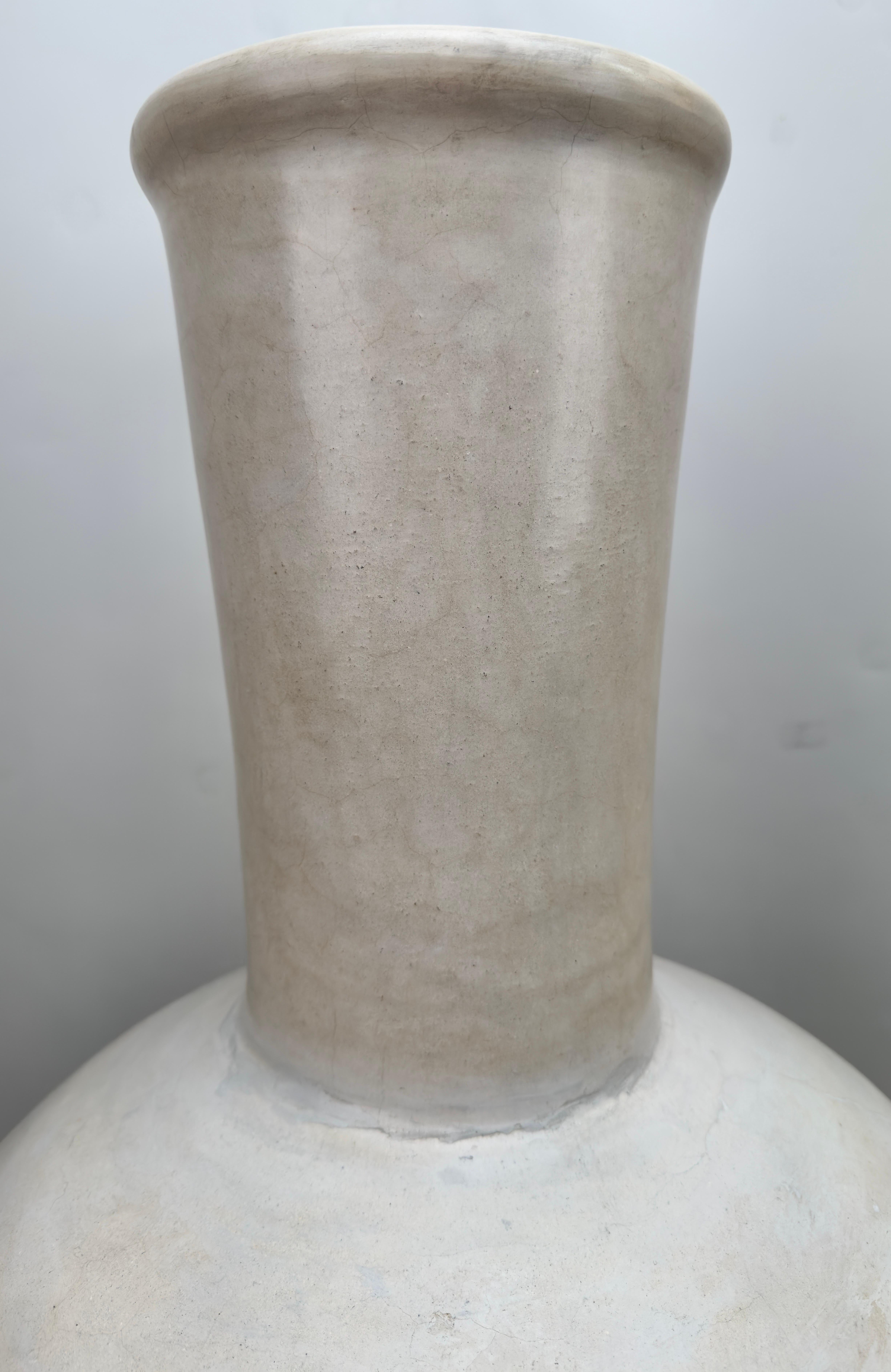 Monumental Boho Chic Moroccan off White & Black Pottery Floor Vase or Urn  In Good Condition For Sale In Plainview, NY