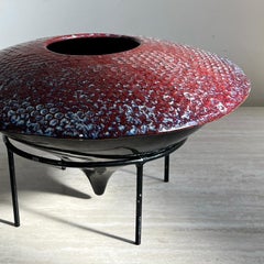 Monumental Bombay Glazed Ceramic Vessel with Iron Frame, Late 20th Century