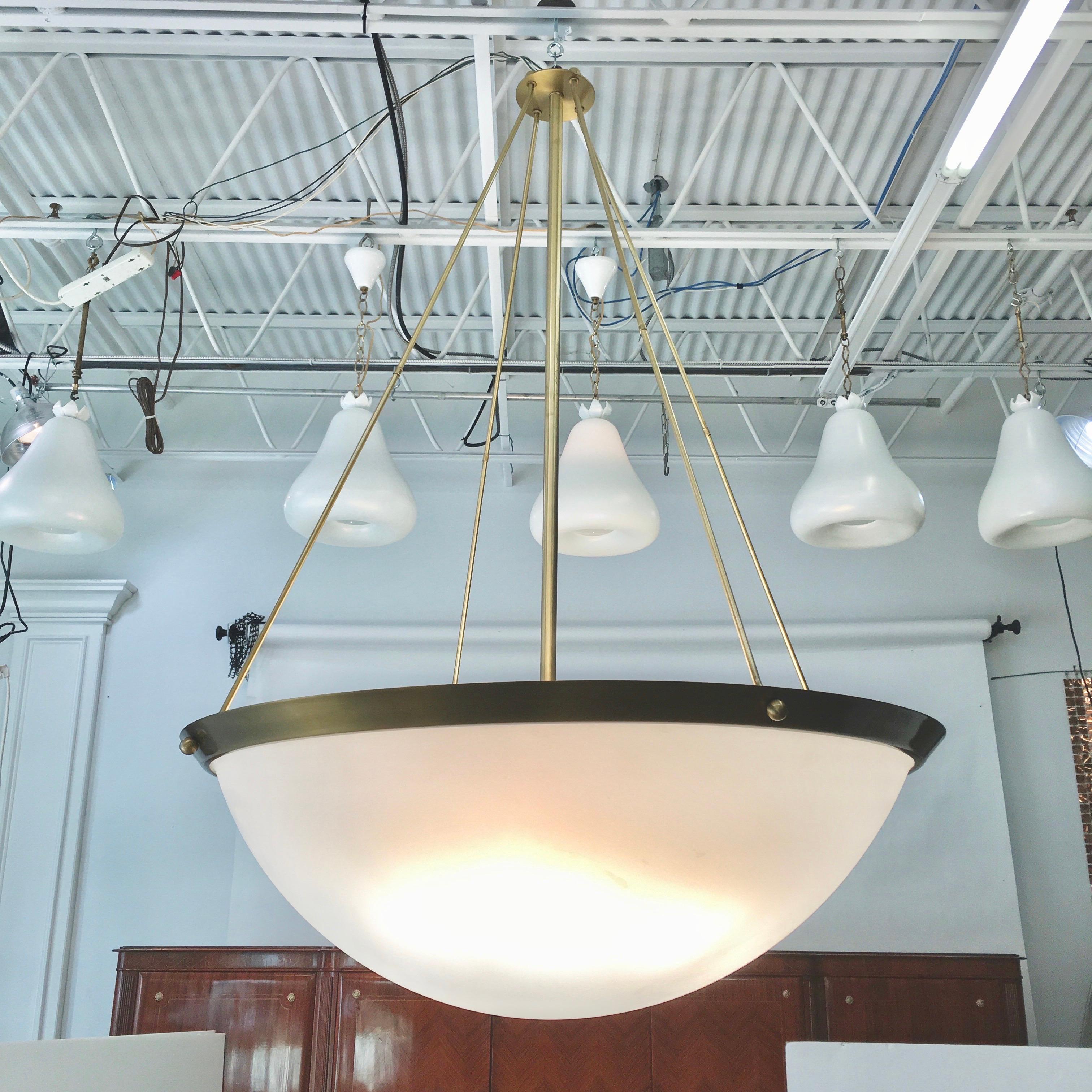 Art Deco Monumental Brass and Acrylic Domed Pendant