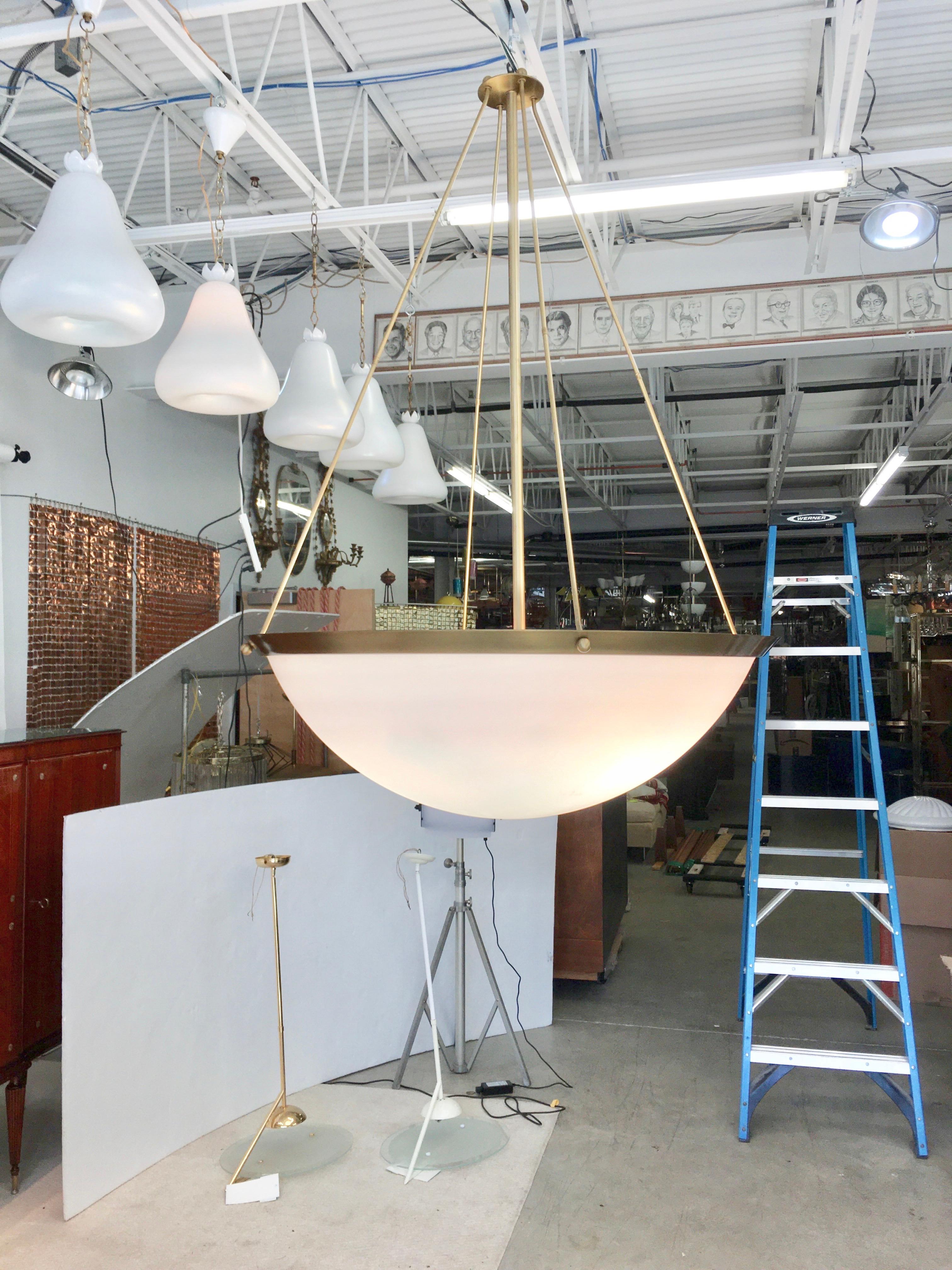 Late 20th Century Monumental Brass and Acrylic Domed Pendant