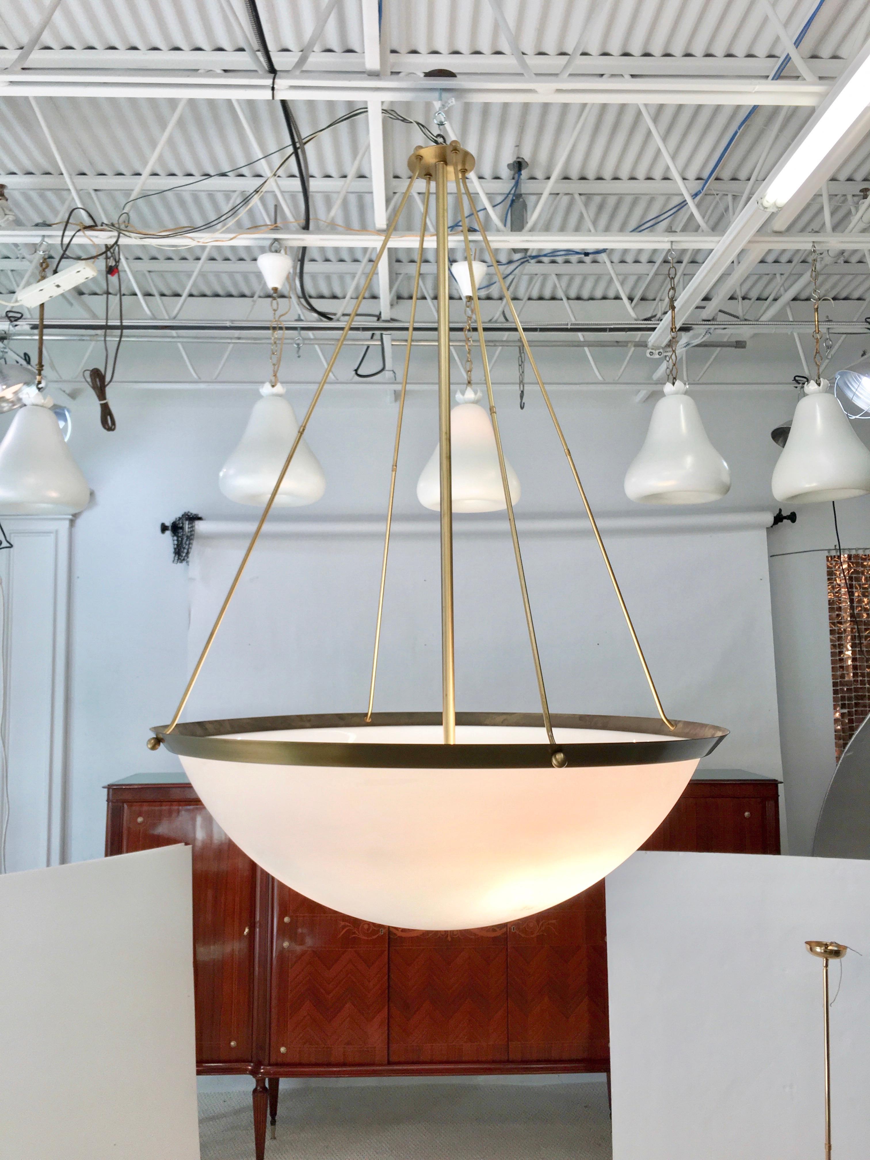 Monumental Brass and Acrylic Domed Pendant For Sale 3